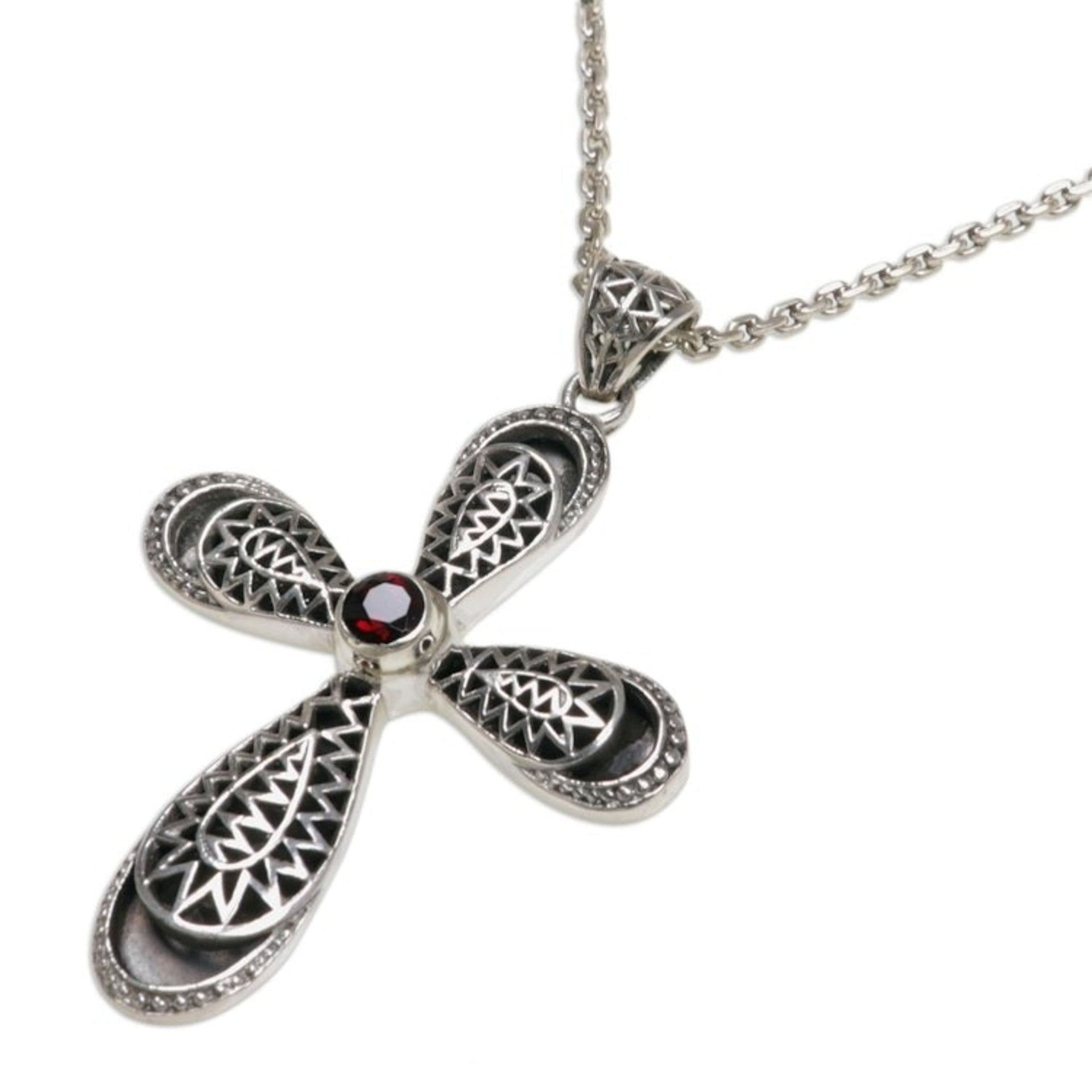 Garnet cross necklace 'Heaven's Embrace'