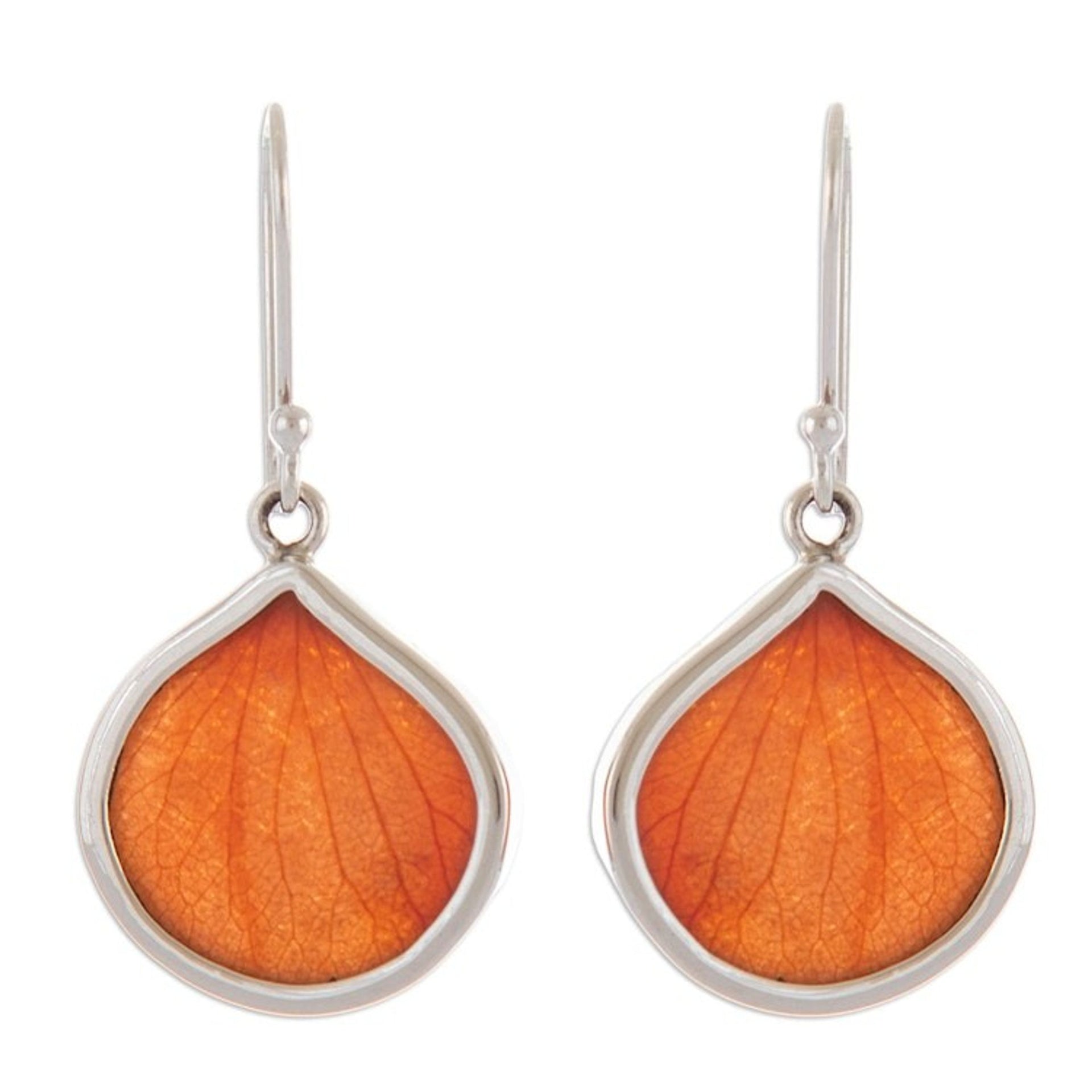 Sterling Silver and Orange Leaf Dangle Earrings from Peru 'Orange Hydrangea'