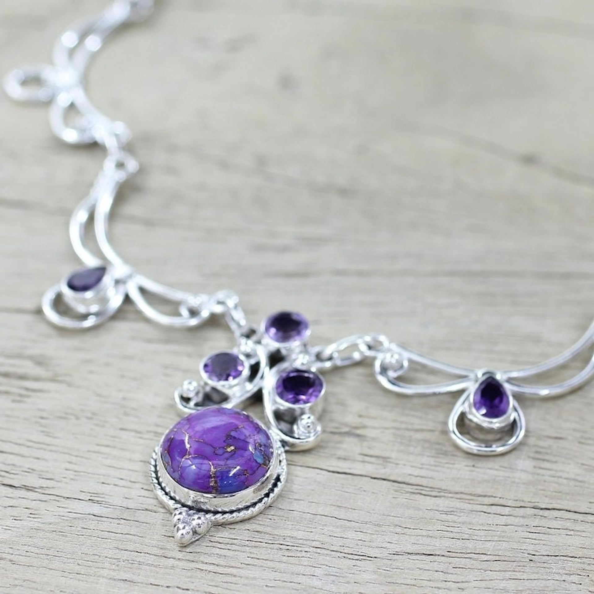 Hand Made Amethyst Turquoise Pendant Necklace from India 'Radiant Princess in Purple'