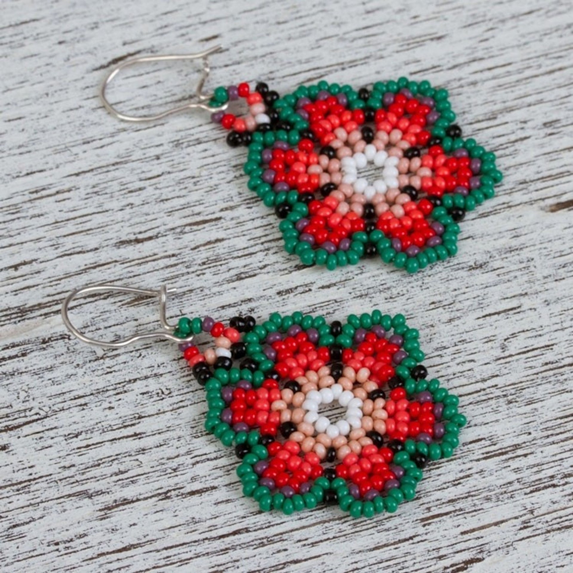 Mexico-Themed Glass Beaded Dangle Earrings 'Colors of Mexico'
