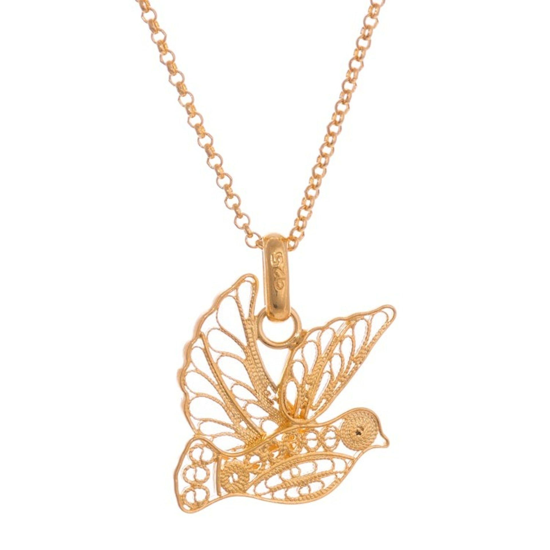 Gold Plated Sterling Silver Filigree Dove Necklace from Peru 'Peace and Grace'