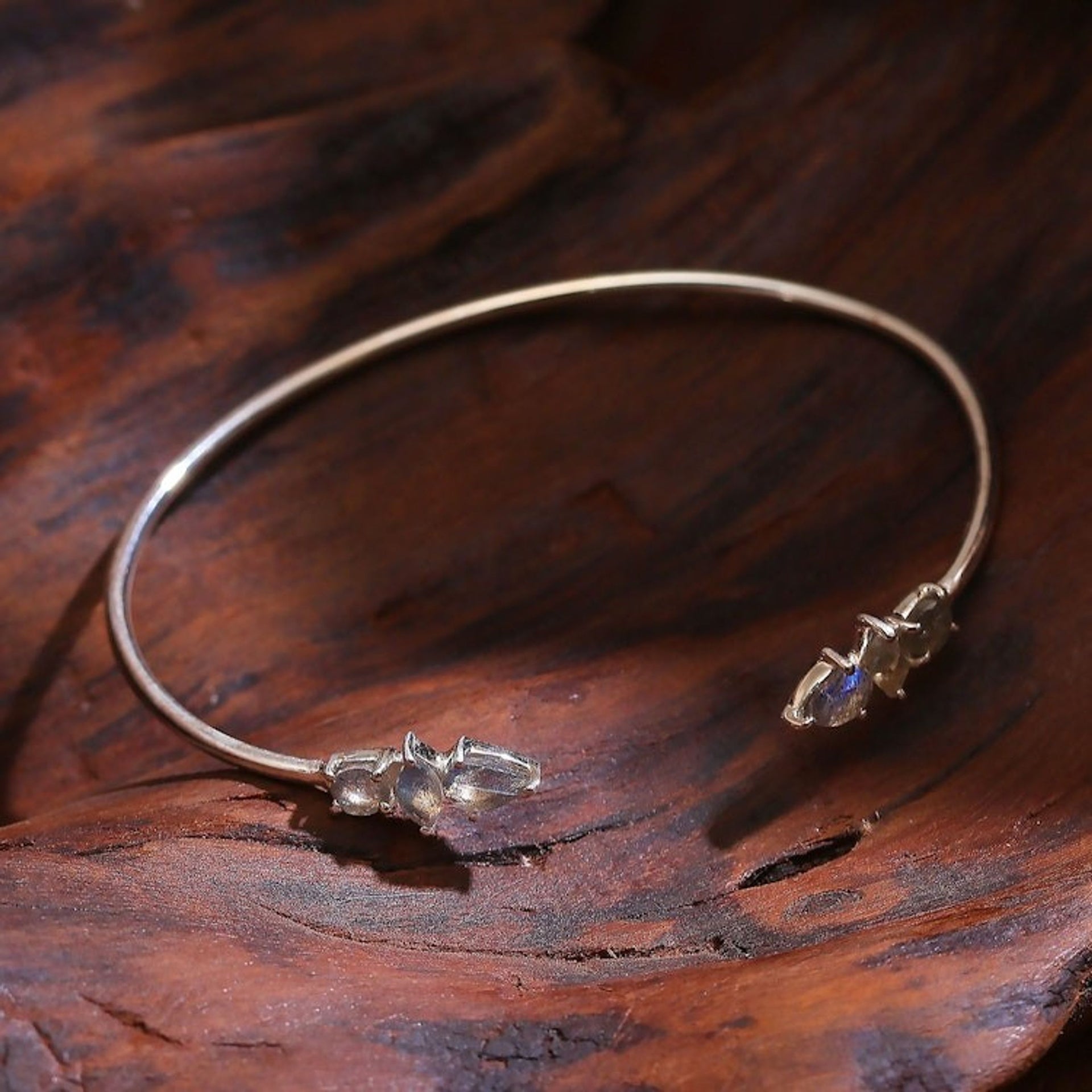 Sterling Silver Cuff Bracelet with Labradorite Gemstones 'Nocturnal Bliss'