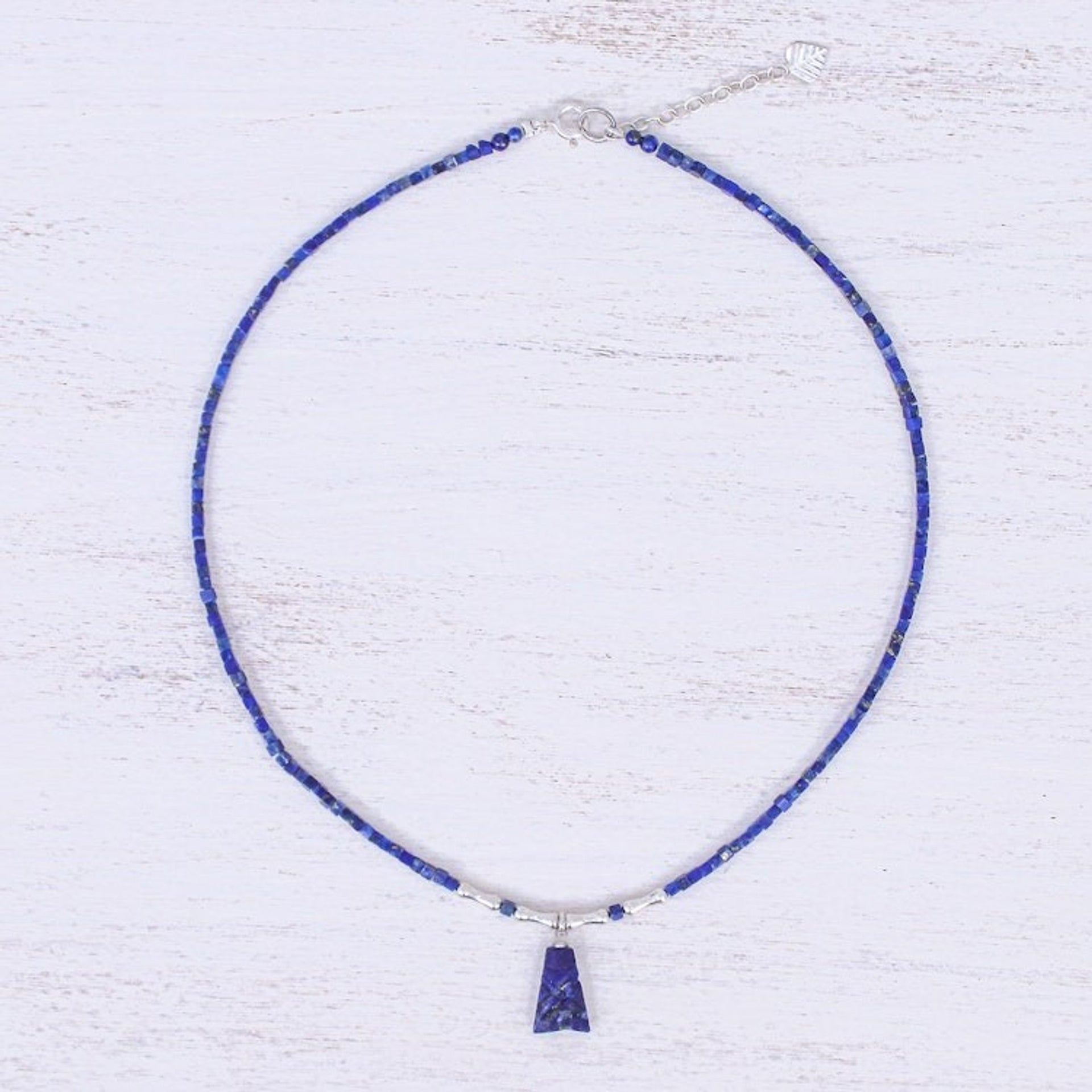 Hand Made Sterling Silver and Lapis Lazuli Pendant Necklace 'Shrouded Origins'