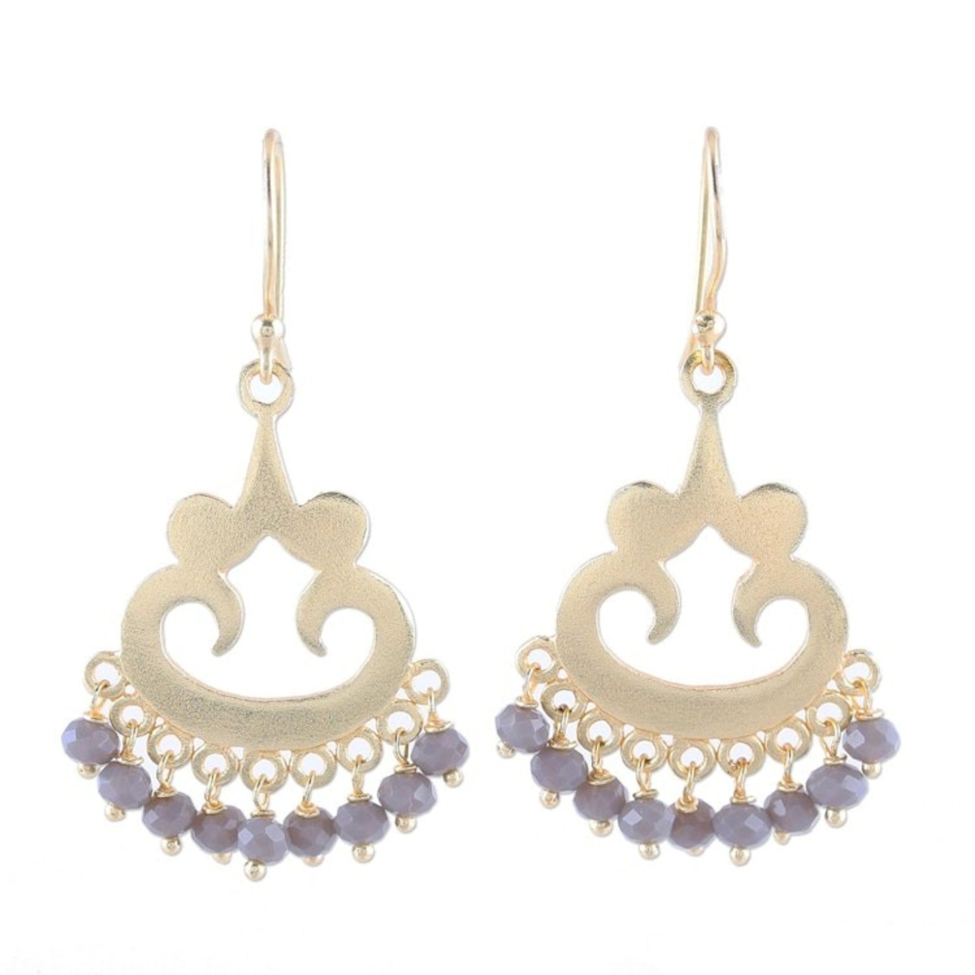 22k Gold Plated Chalcedony Chandelier Earrings from India 'Glittering Bliss'