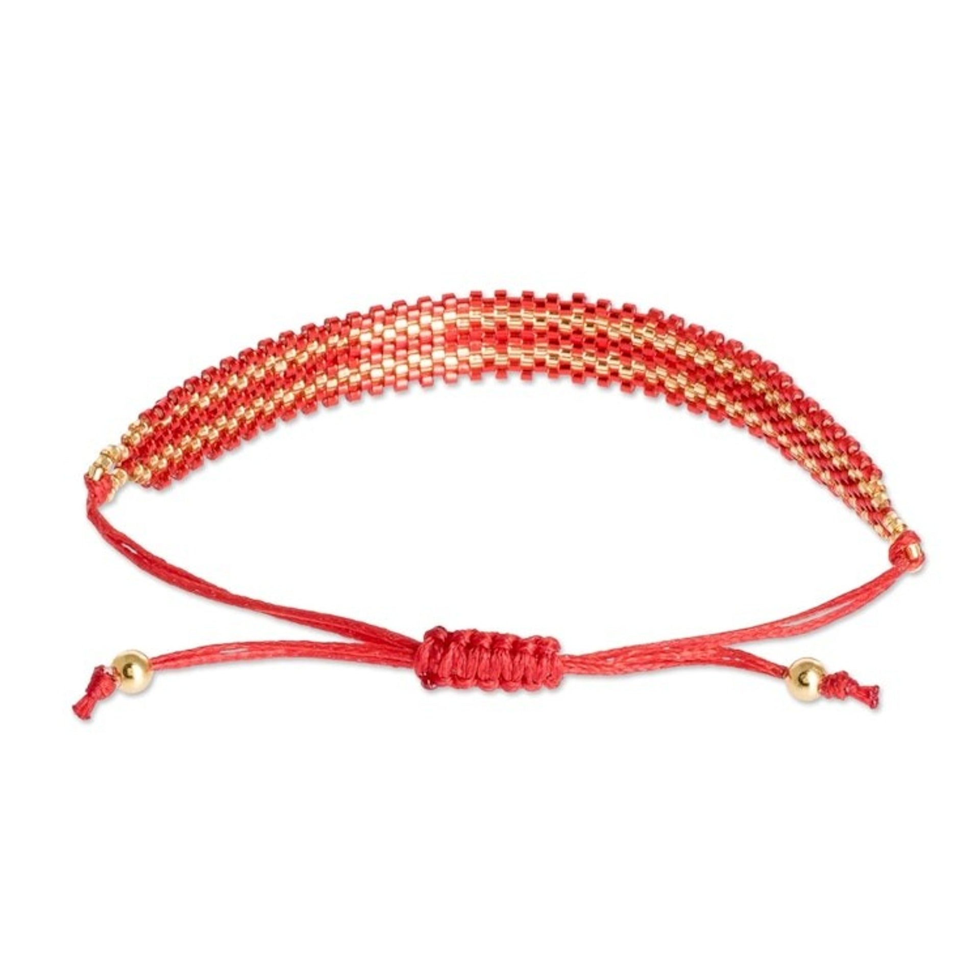 Red and Gold Beaded Bracelet 'Red Tracks'