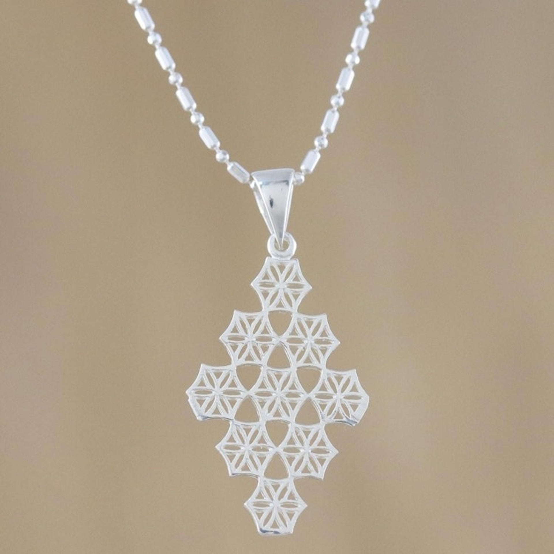 Sterling Silver Snowflake Pendant Necklace from Thailand 'Dazzling Snowflakes'