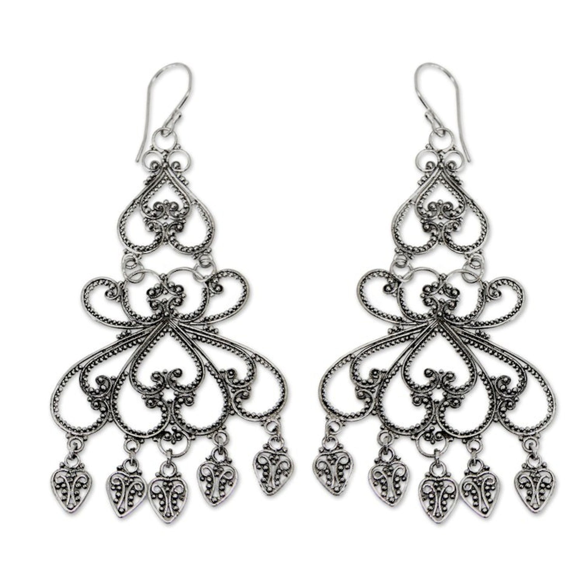 Indonesian Sterling Silver Chandelier Earrings 'Her Elegance'