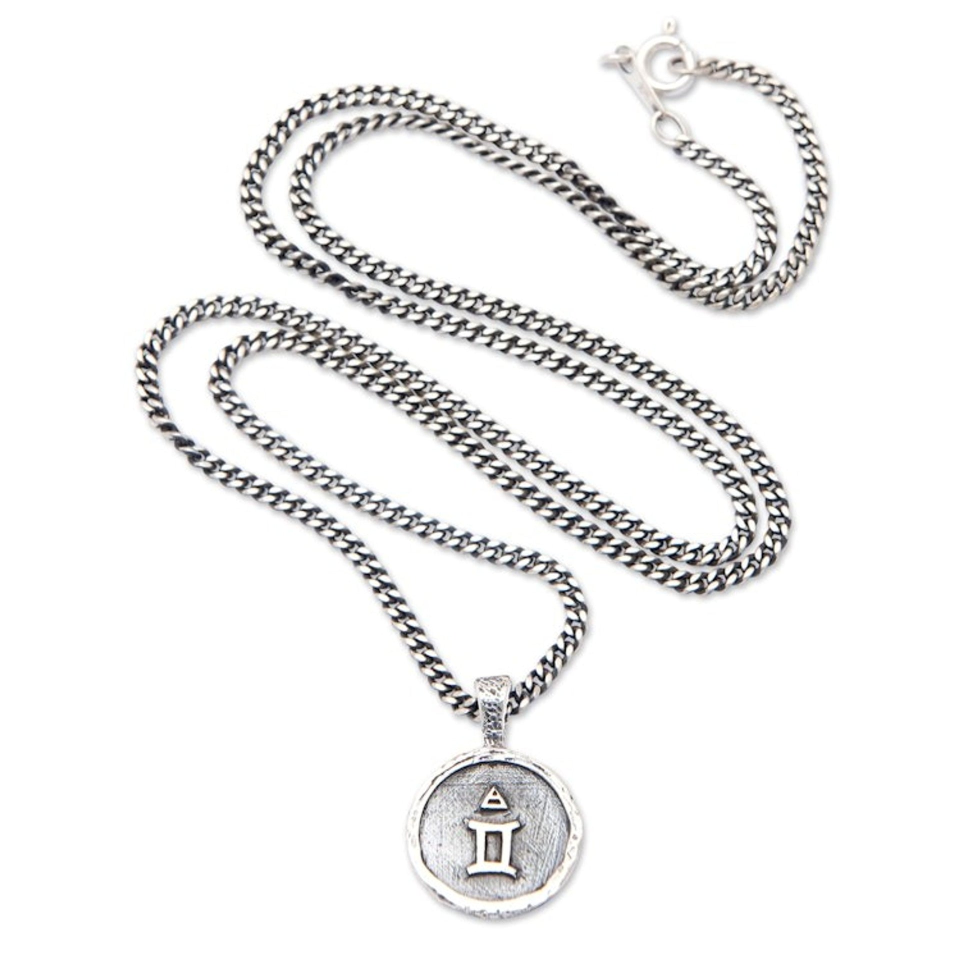 Sterling Silver Necklace with Gemini Zodiac Sign Pendant 'Gemini Charm'