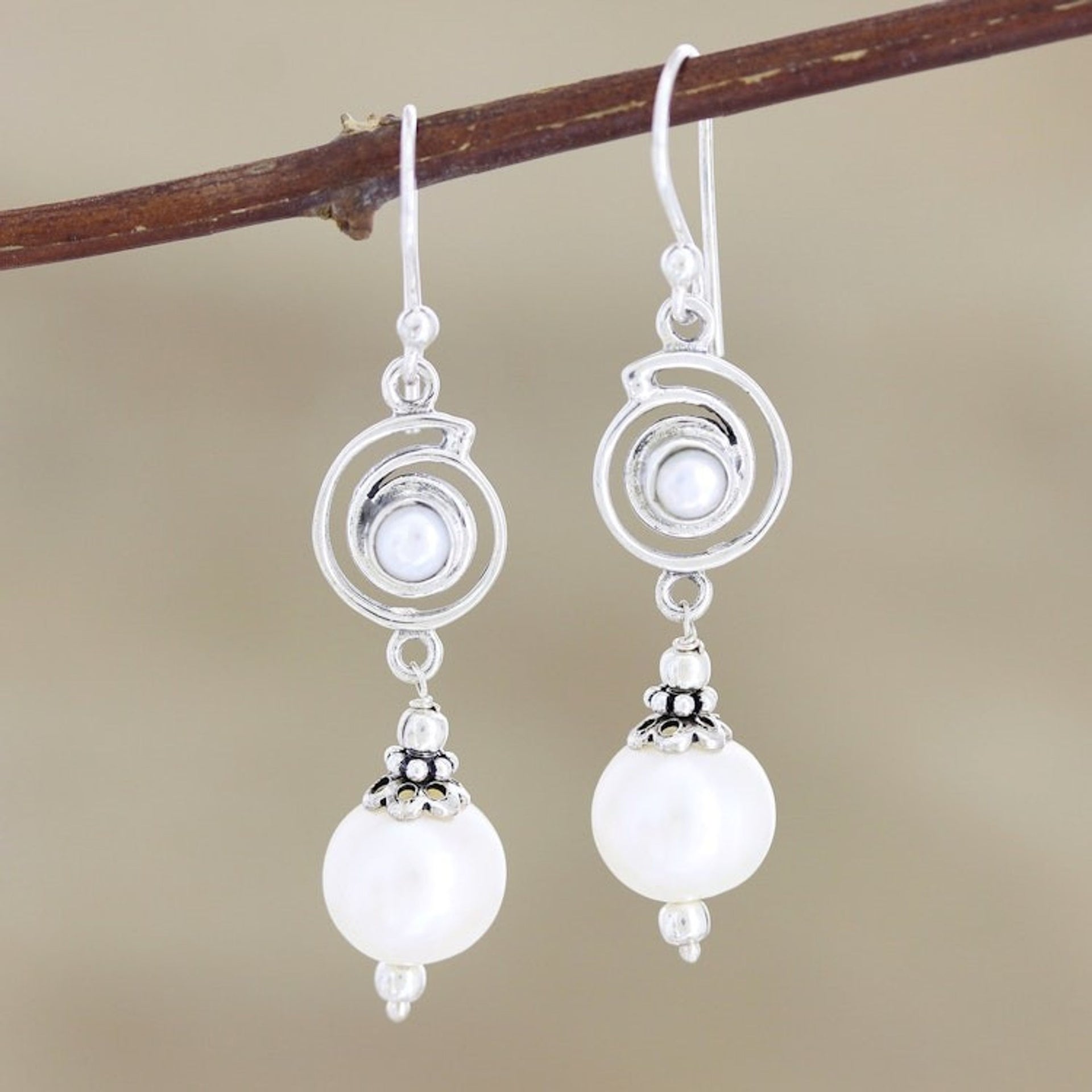 Sterling Silver and Cultured Pearl Dangle Earrings 'Elevation'