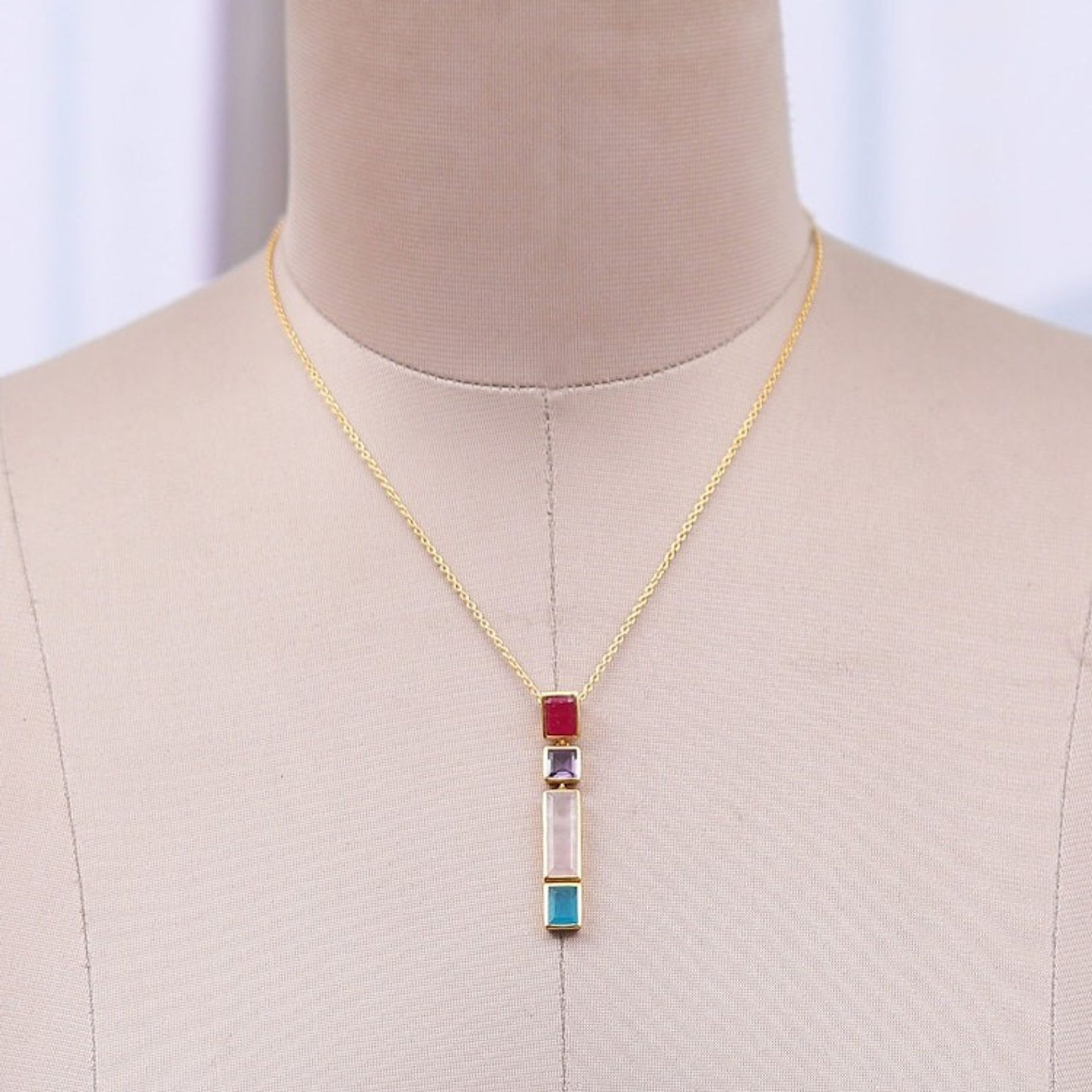 Polished 18k Gold-Plated Multi-Gemstone Pendant Necklace 'Vibrant Me'