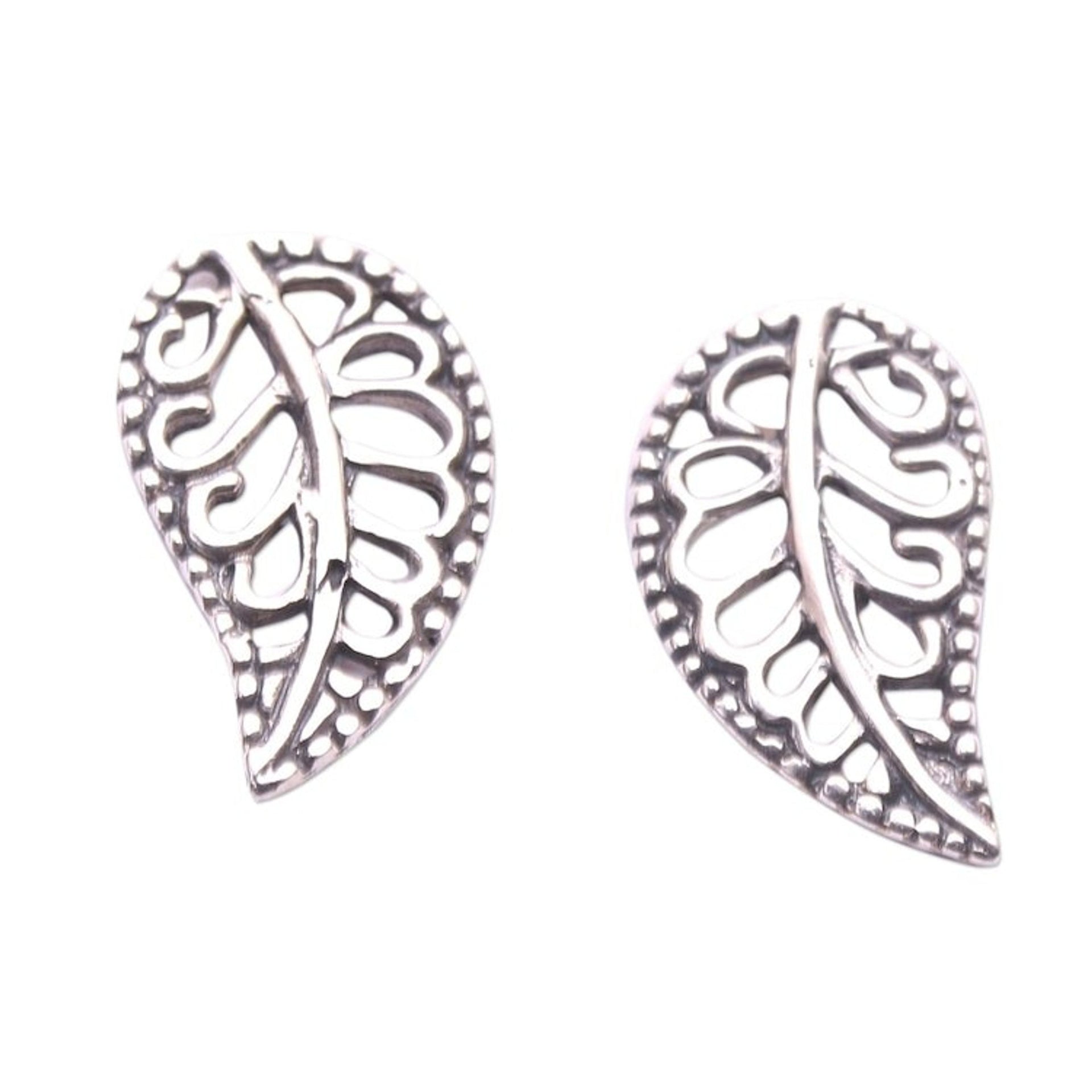 Balinese Leaf Shaped Sterling Silver Drop Earrings 'Leafy Wonder'