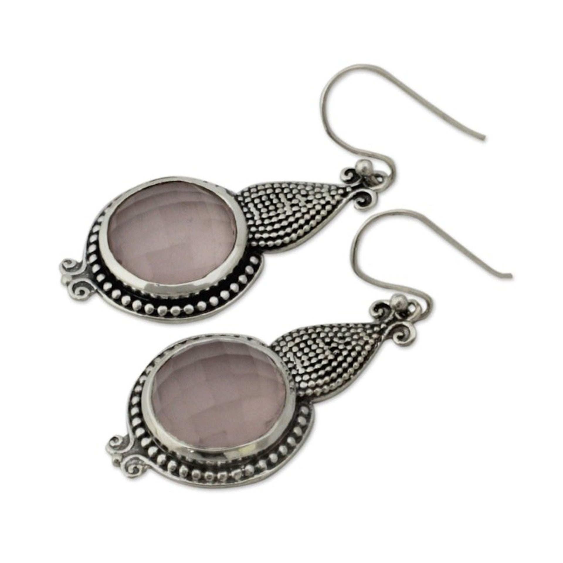 Modern Artisan Crafted Rose Quartz Sterling Silver Earrings 'Misty Glow'