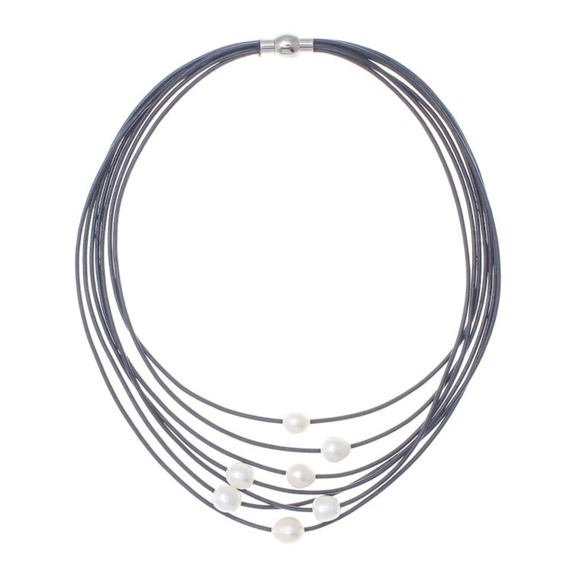 Cultured Pearl Pendant Necklace on Black Cord from Thailand 'Luminous Pebbles in Black'