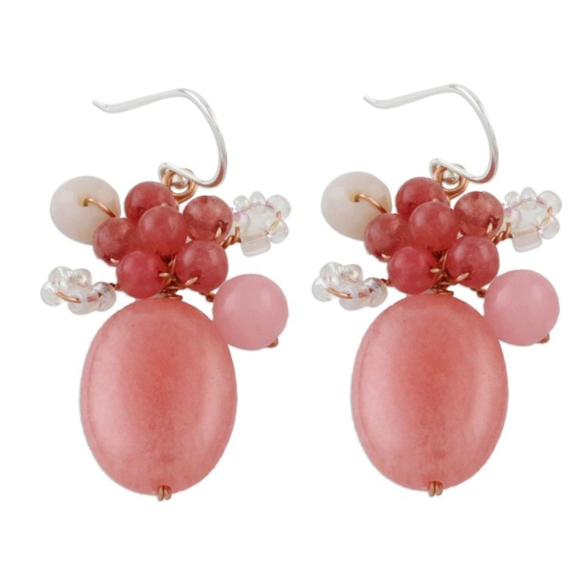 Handmade Pink Quartz Beaded Dangle Earrings from Thailand 'Blossom Blush'