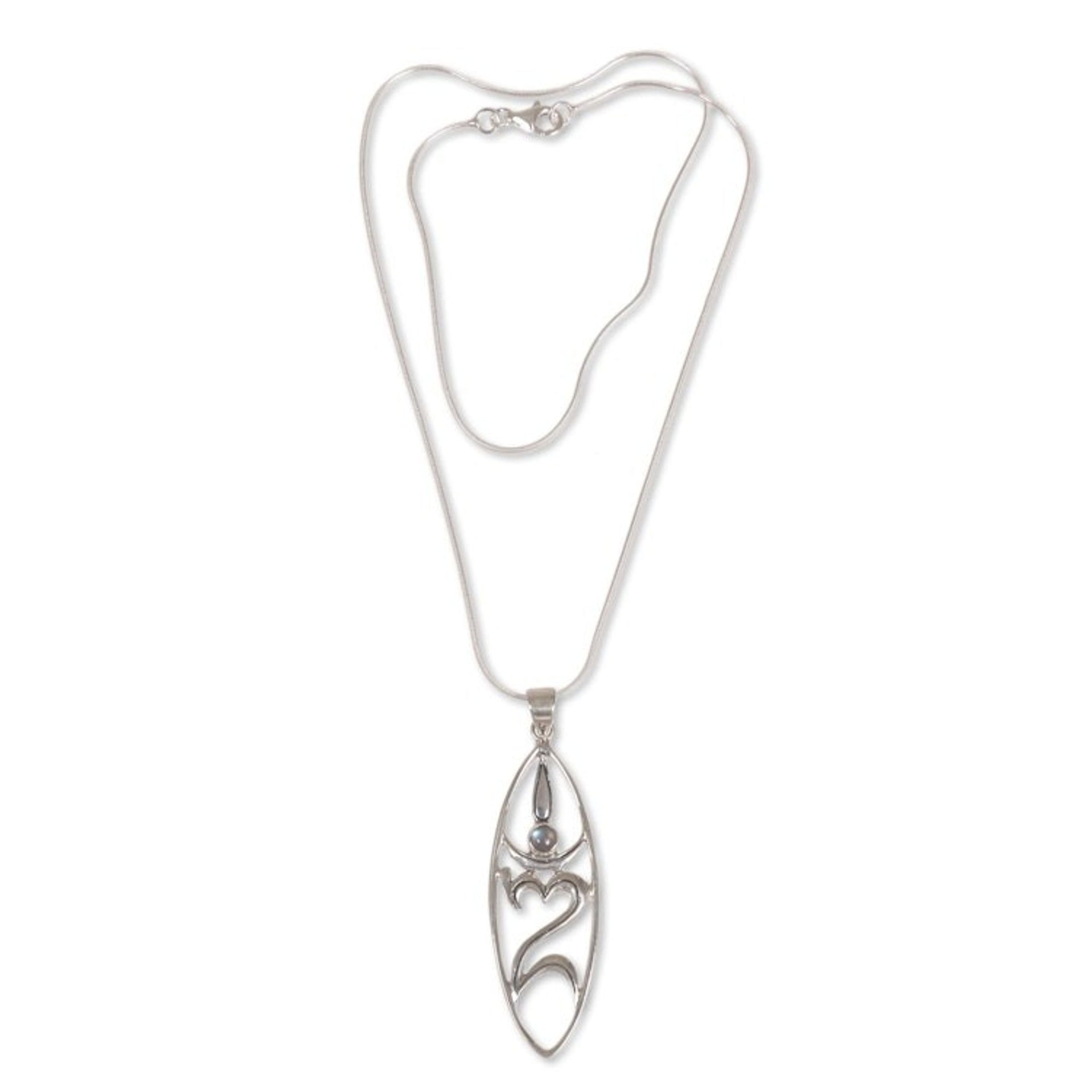 Sterling Silver and Rainbow Moonstone Pendant Necklace 'Peace for the World'