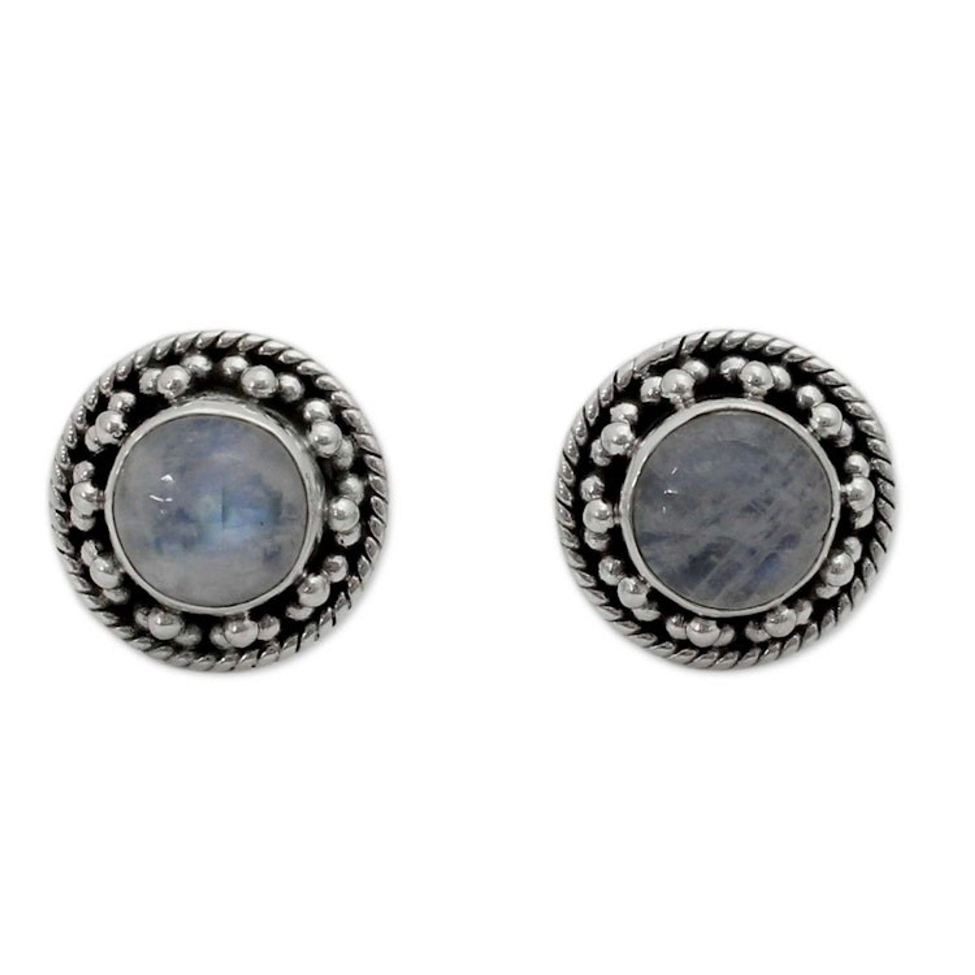 Artisan Crafted Sterling Silver Rainbow Moonstone Earrings 'Lavish Moons'