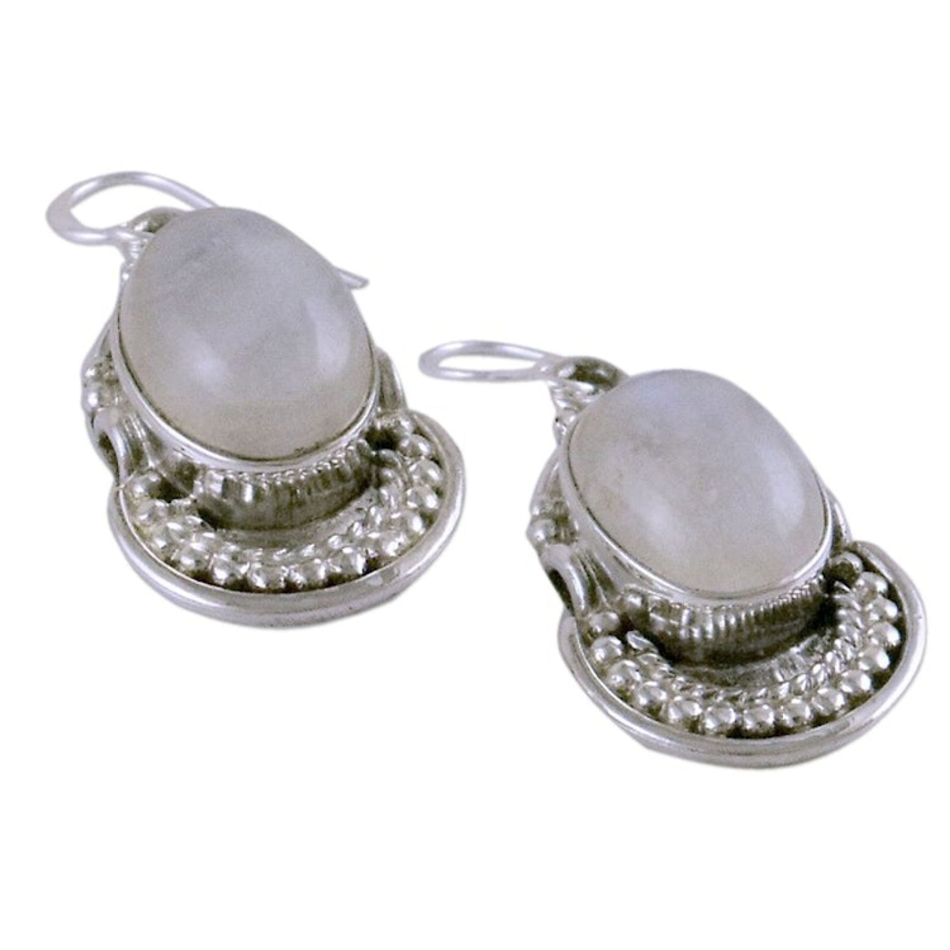 Moonstone and Sterling Silver Dangle Earrings 'Rainbow Ice'