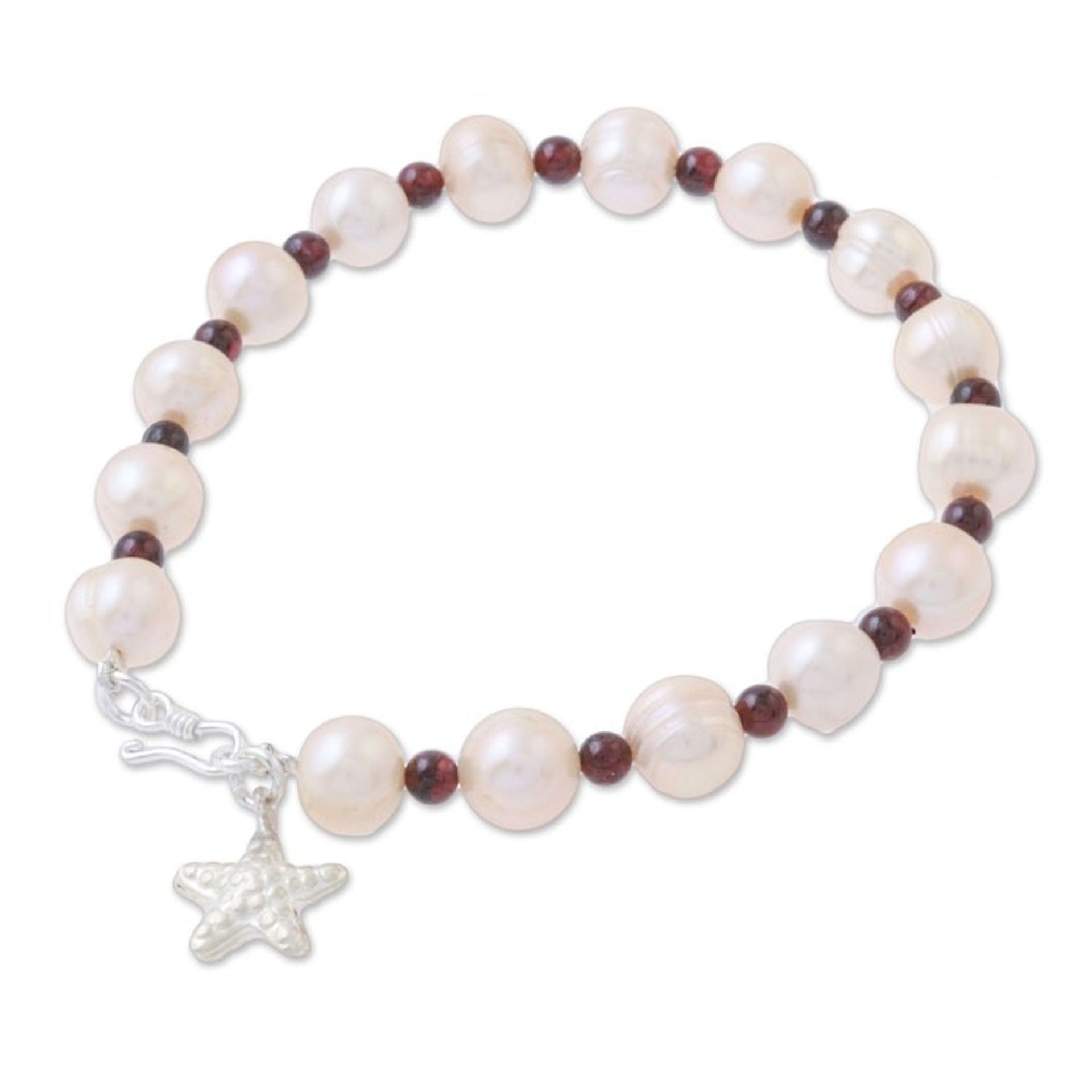 Beaded Cultured Freshwater Pearl Garnet Starfish Bracelet 'Starfish Love'
