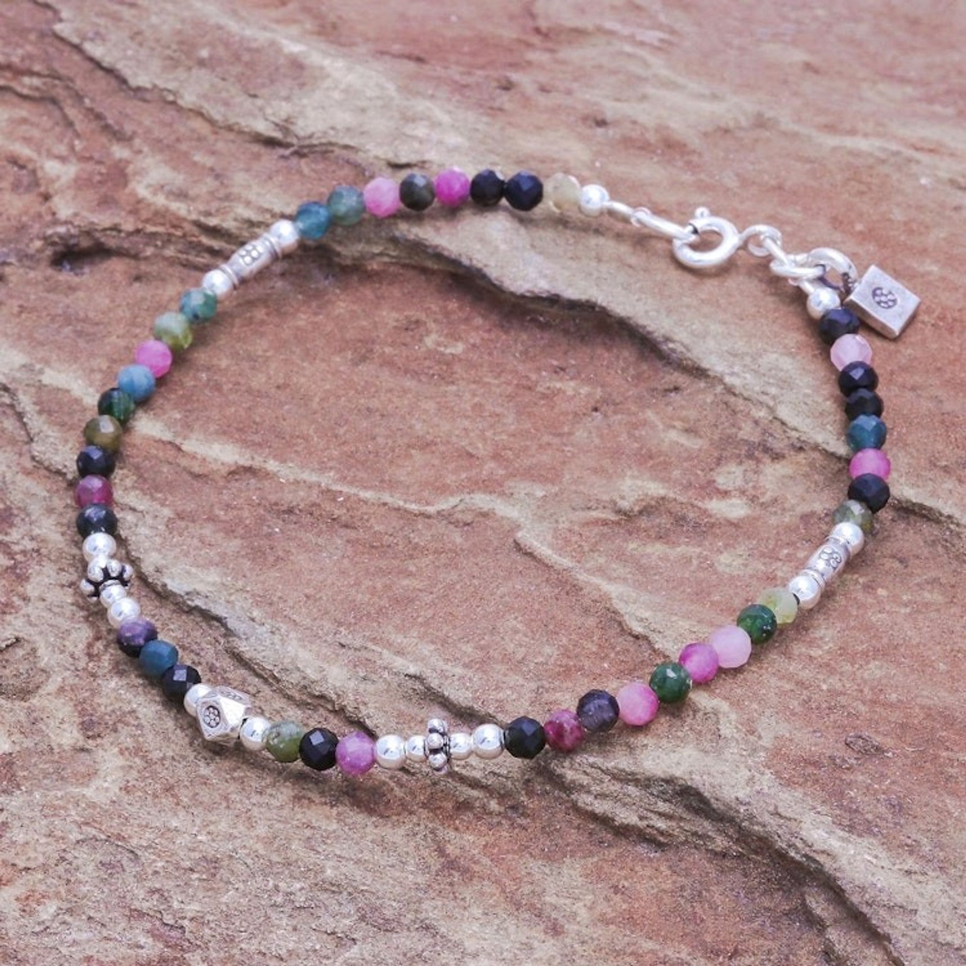 Tourmaline and Sterling Silver Beaded Bracelet 'Sweet Taste'