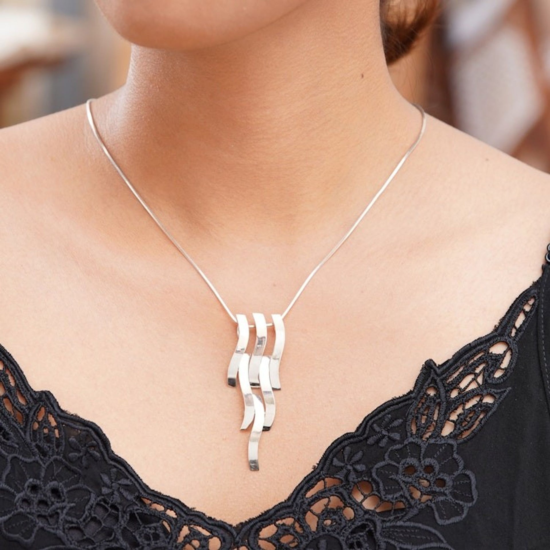 Women's Sterling Silver Pendant Necklace 'Waves'