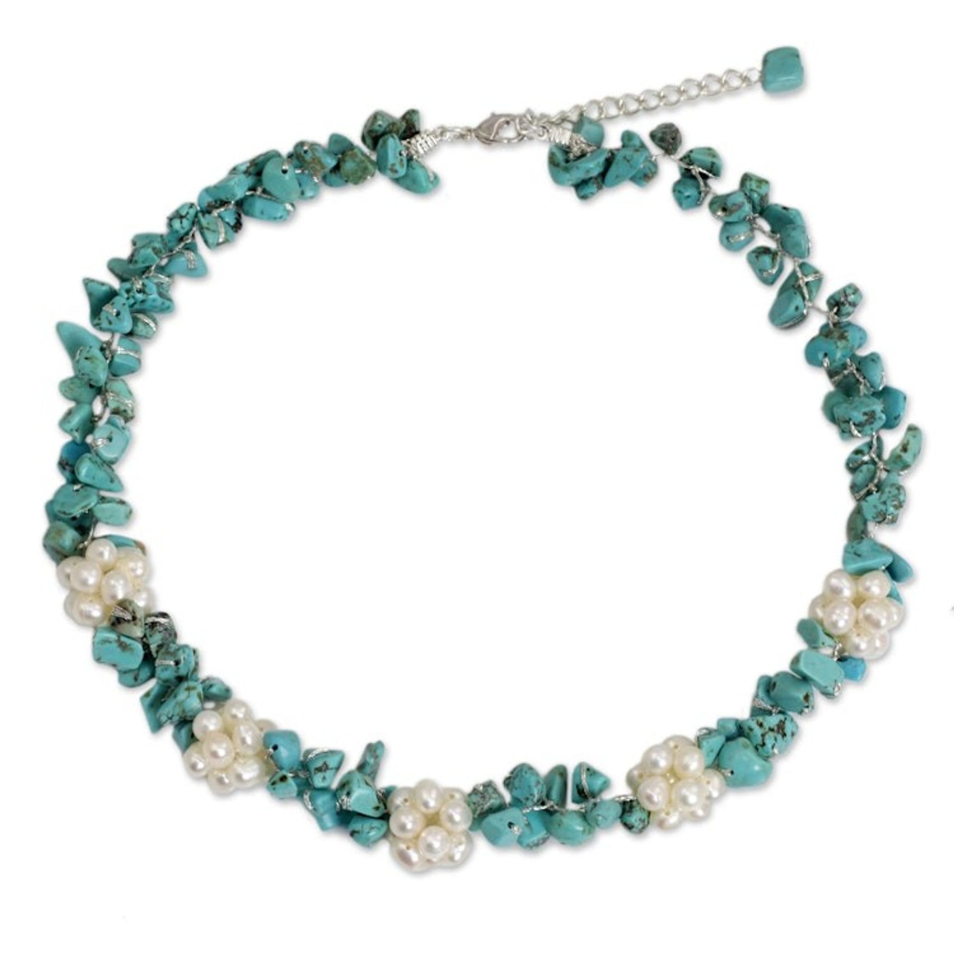 Handmade Pearl and Calcite Beaded Necklace 'Heaven's Gift'