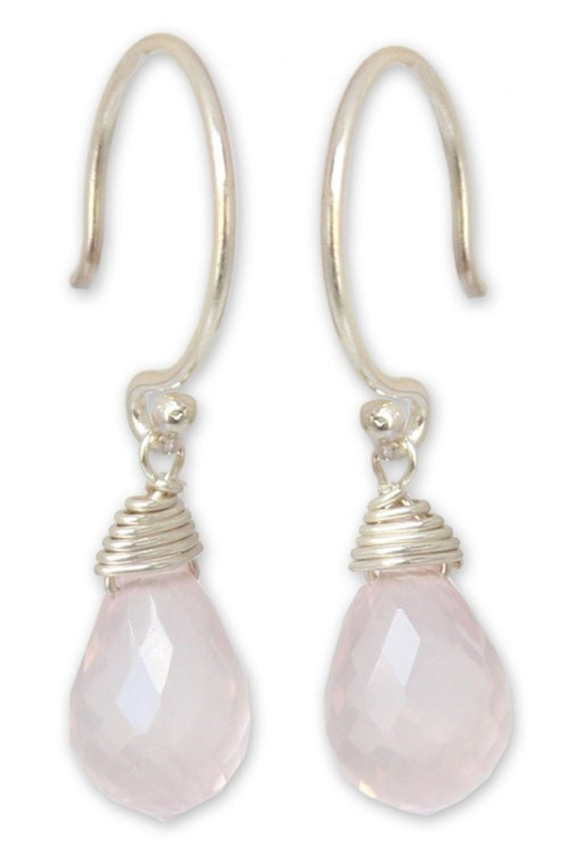 Hand Made Sterling Sivler and Rose Quartz Dangle Earrings 'Sparkling Dewdrop'