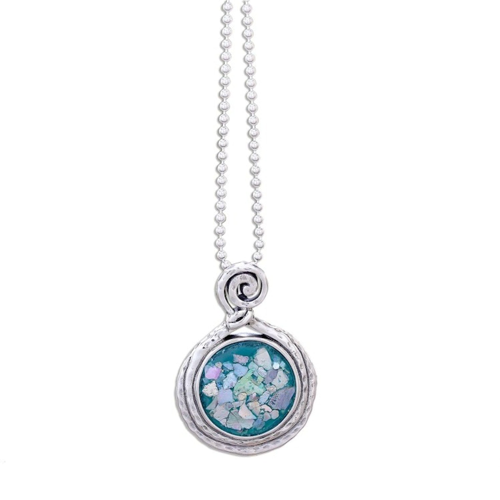 Artisan Crafted Roman Glass Pendant Necklace from Thailand 'Glittering Moon'