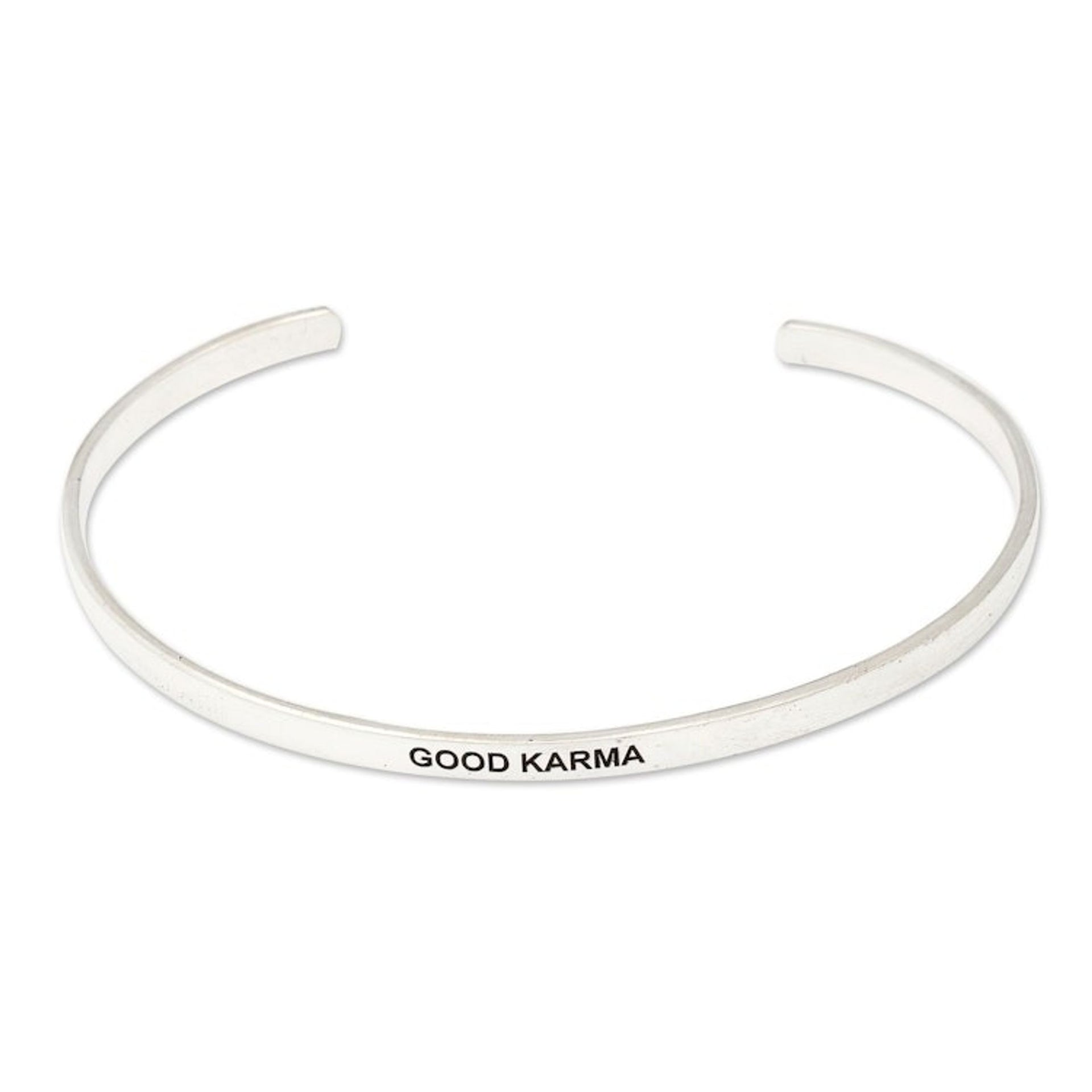 Polished Minimalist Sterling Silver Karma Cuff Bracelet 'Your Karma'