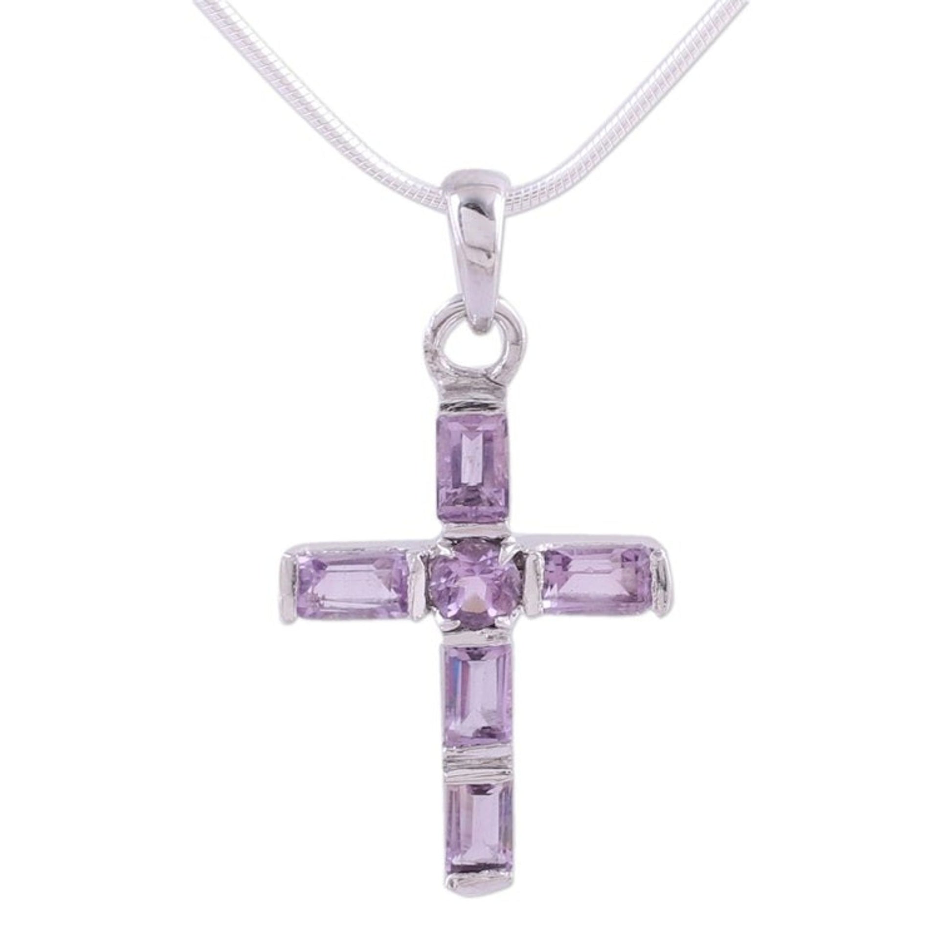 Amethyst Cross on Sterling Silver Necklace Religious Jewelry 'Lilac Cross'