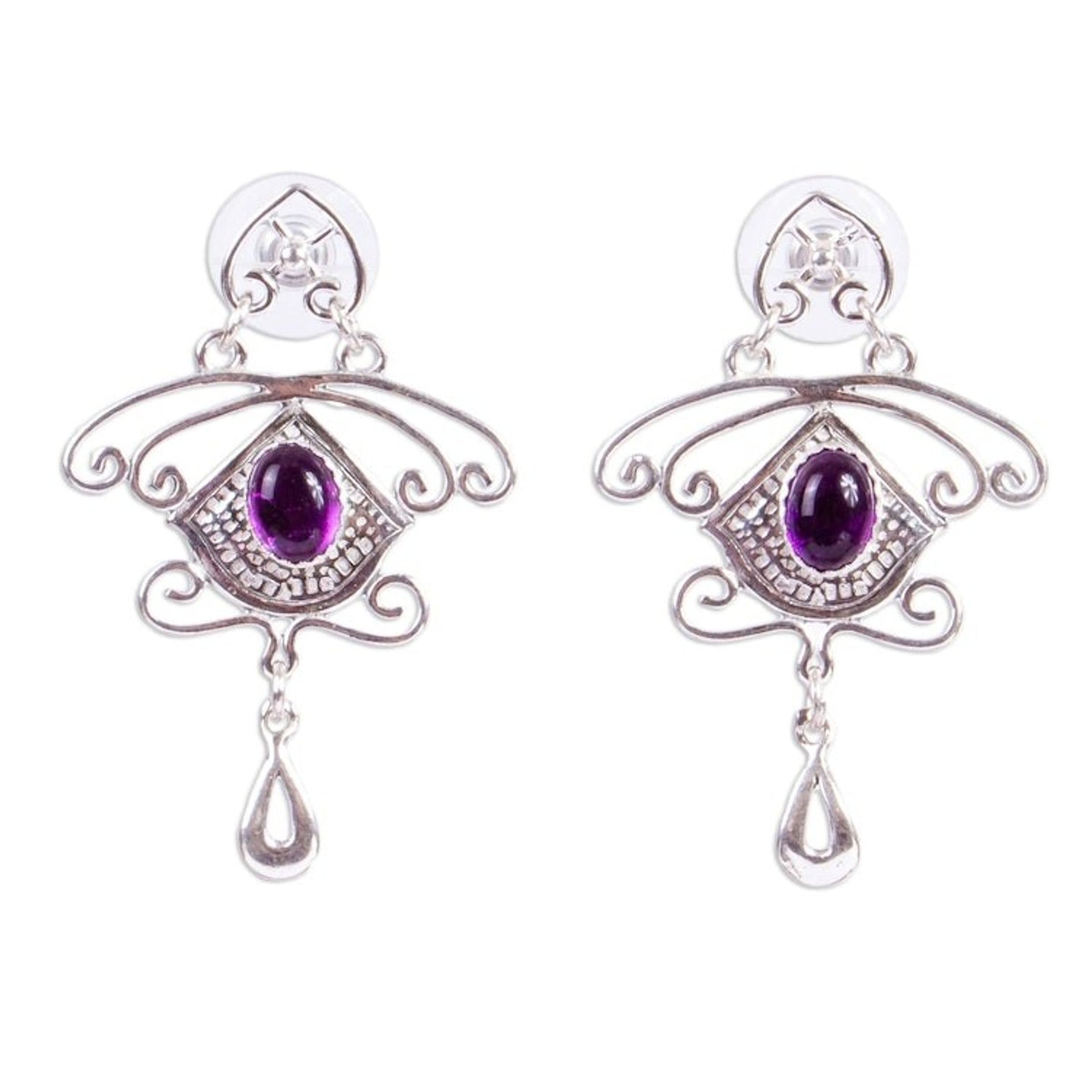 Amethyst and Sterling Silver Dangle Earrings from Mexico 'Wondrous Desire'