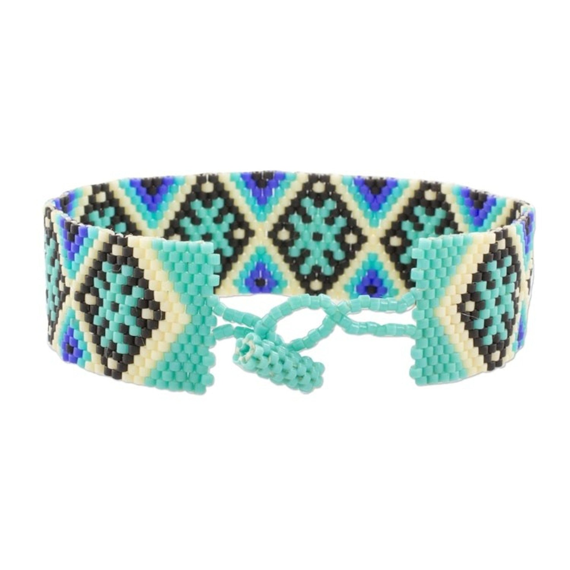 Blue and Black Geometric Beaded Wristband Bracelet 'Sea Stars'