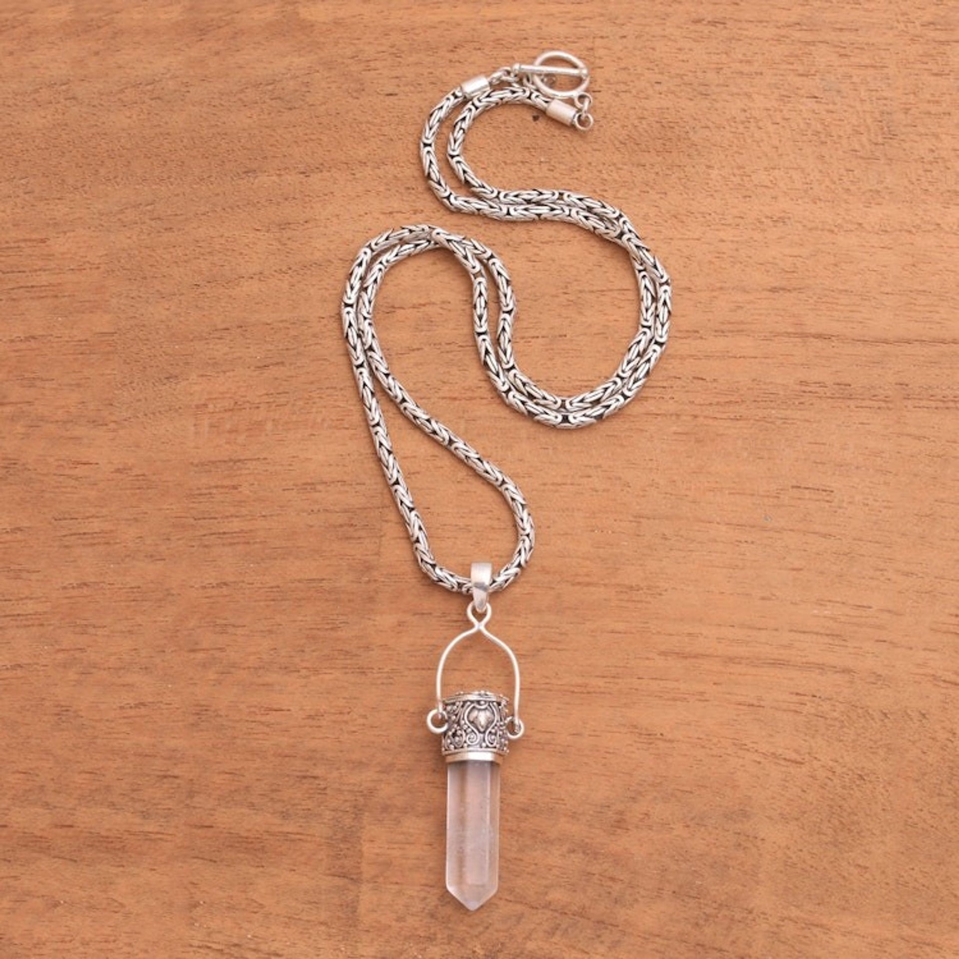 Balinese Sterling Silver and Quartz Crystal Necklace 'Crystal Amulet'