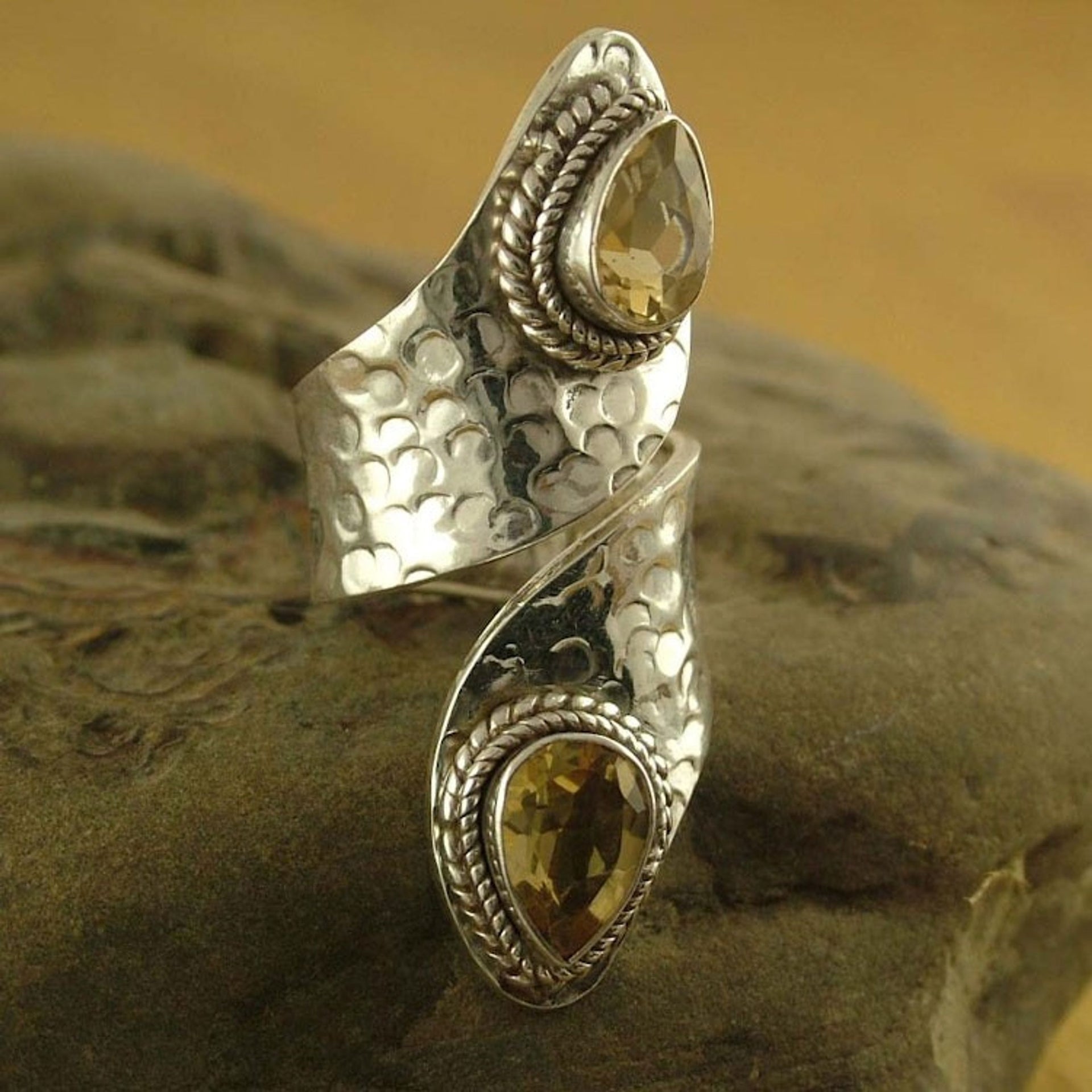 Sterling Silver Wrap Ring with Citrine Gemstone Jewelry 'Golden'