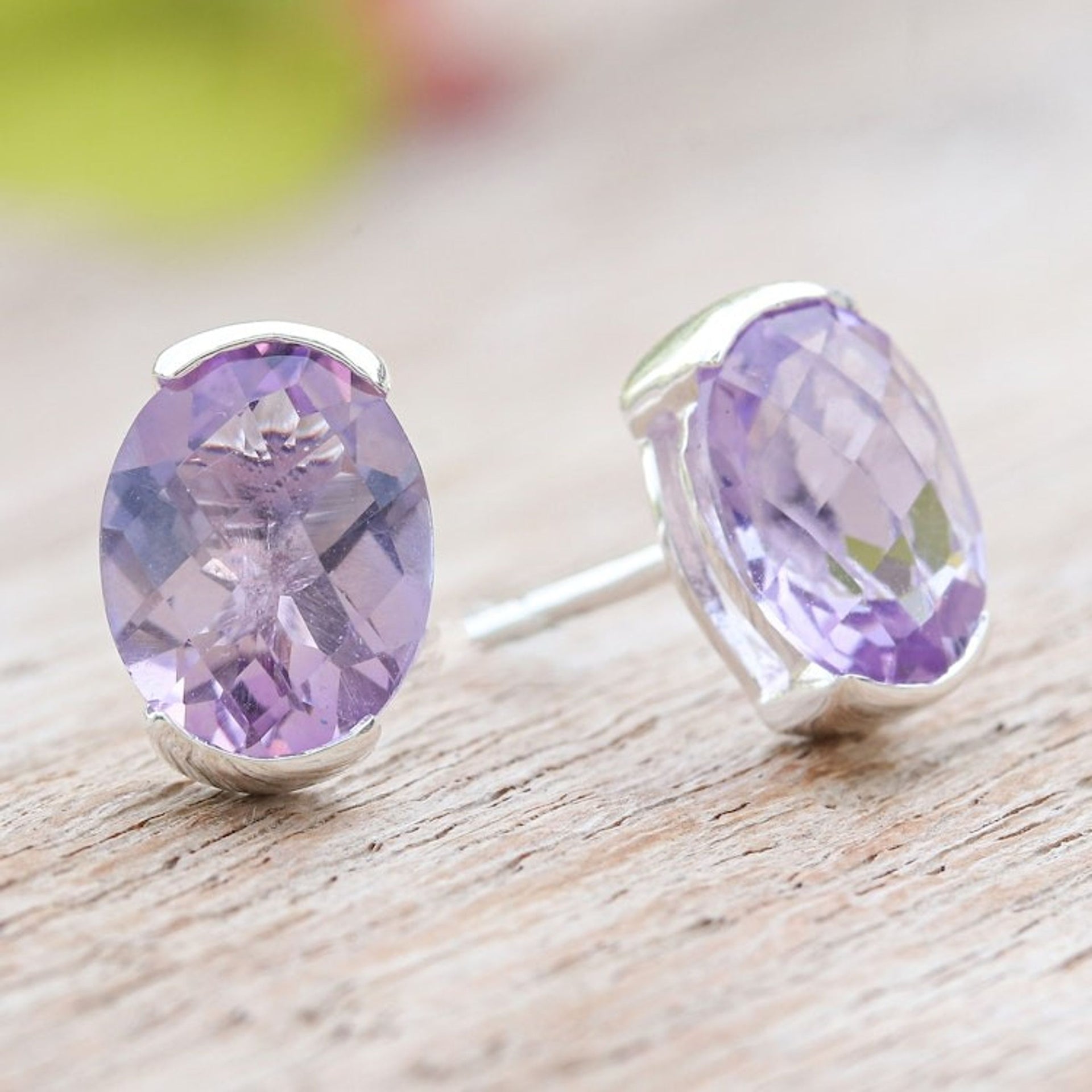Amethyst and Sterling Silver Stud Earrings from Thailand 'Precious Plum'
