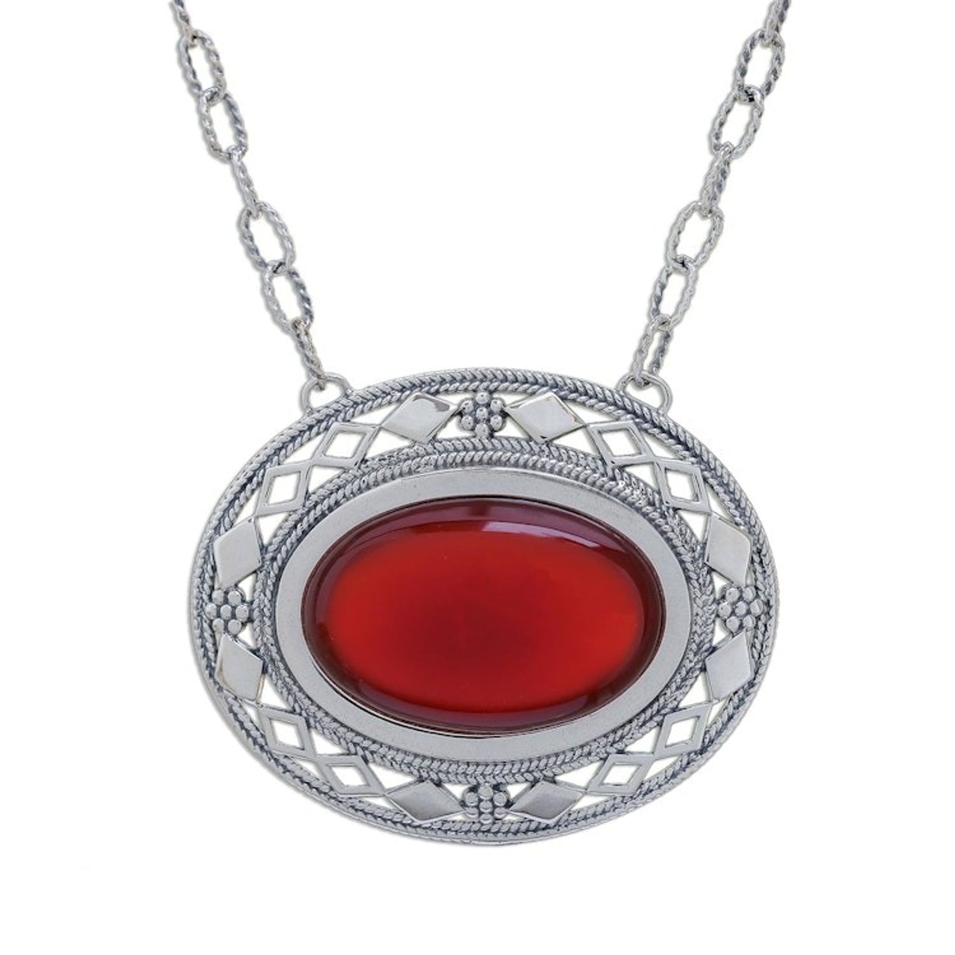 Thai Handcrafted Carnelian and Silver Necklace 'Infinite Autumn'