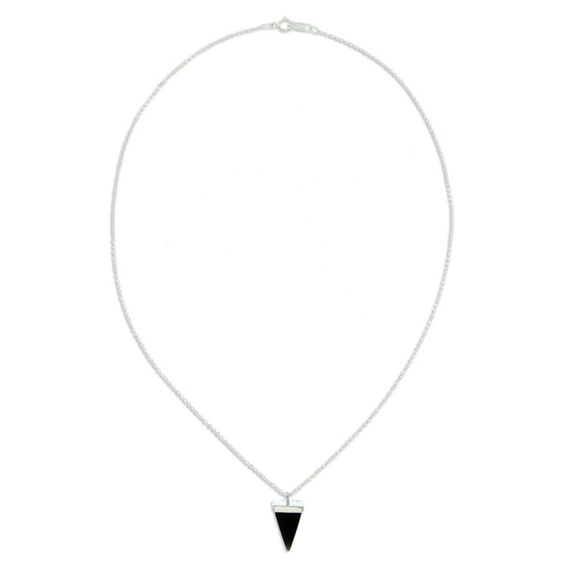 Taxco Silver Necklace with Triangular Pyramid Onyx Pendant 'Posh Pyramid'