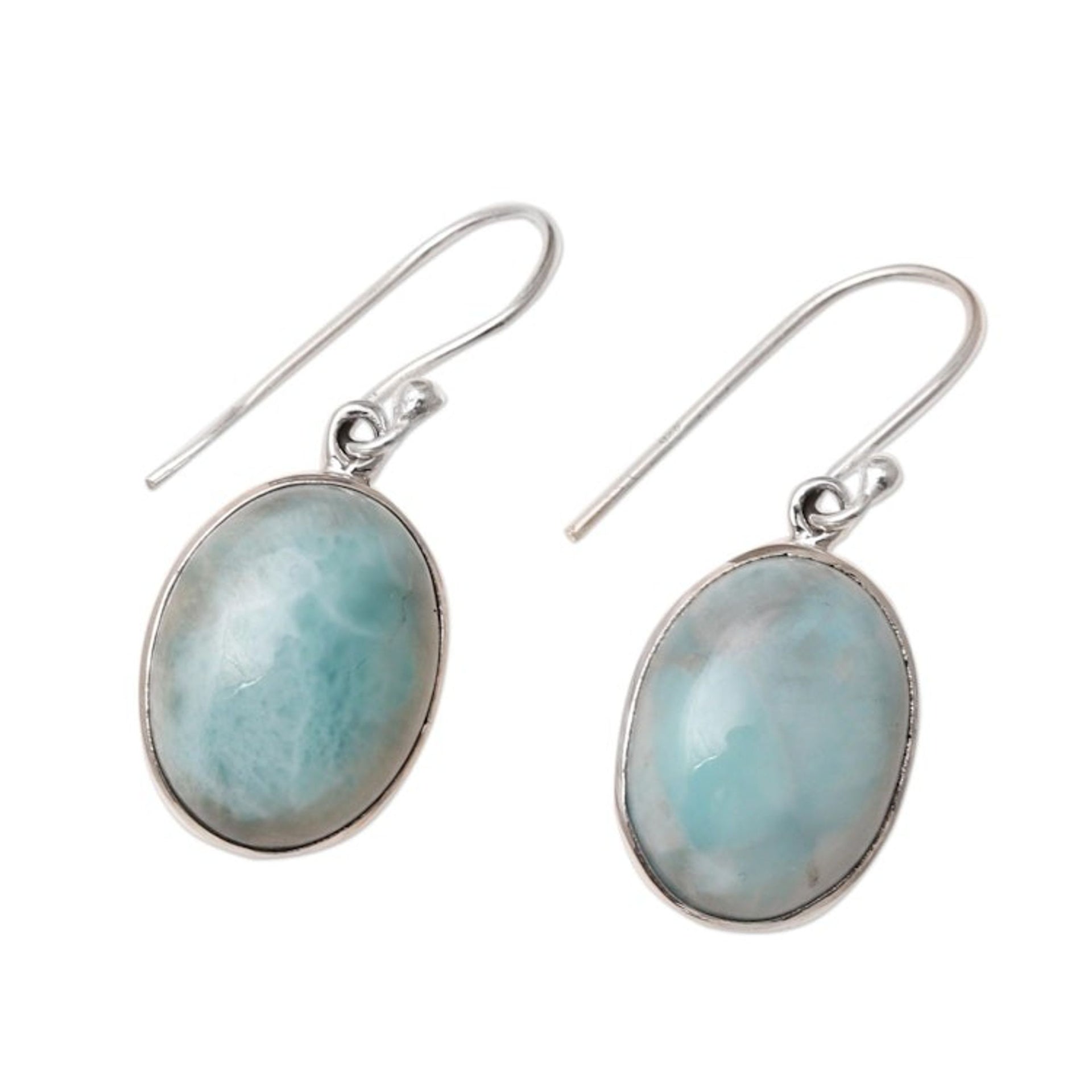 Oval Larimar Dangle Earrings from India 'Oval Expanse'