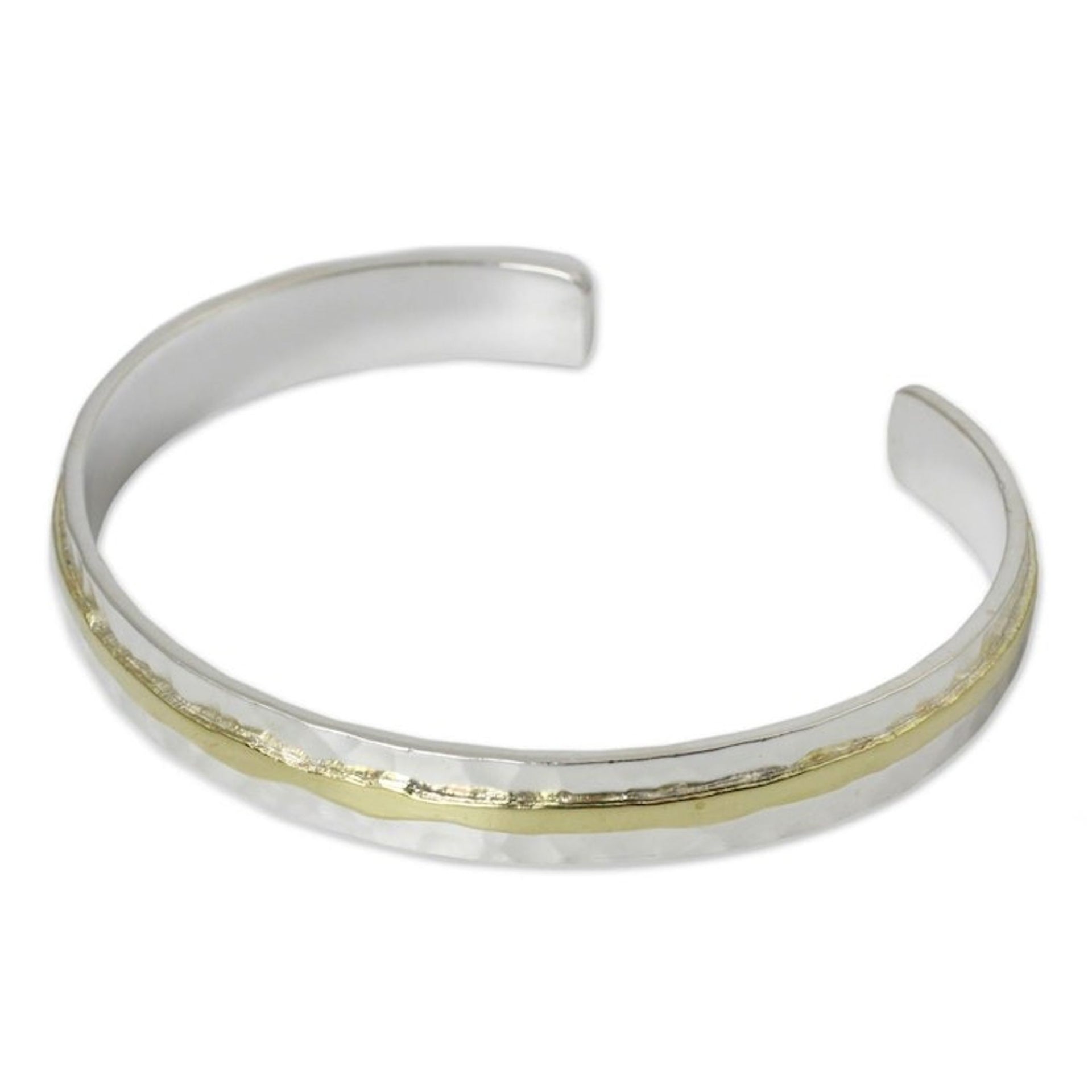 Gold Accent Sterling Silver Hammered Cuff Bracelet 'Ripple Effect I'