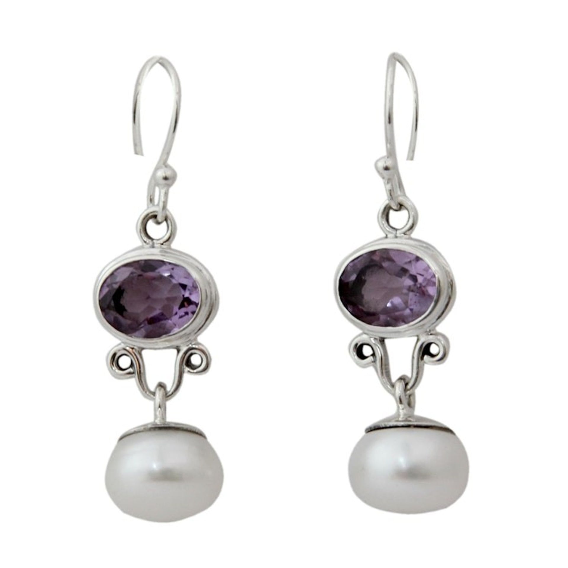 Pearl and Amethyst Dangle Earrings 'Dazzling Delhi'