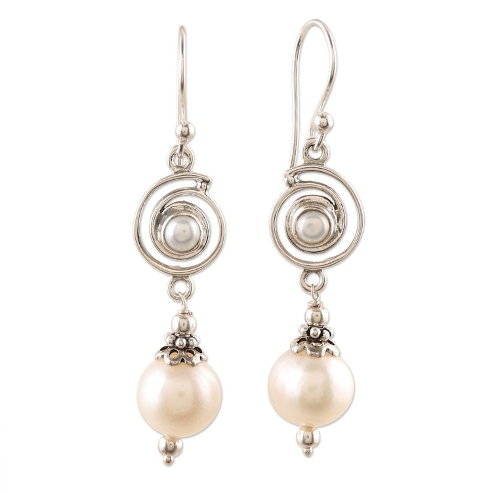 Sterling Silver and Cultured Pearl Dangle Earrings 'Elevation'
