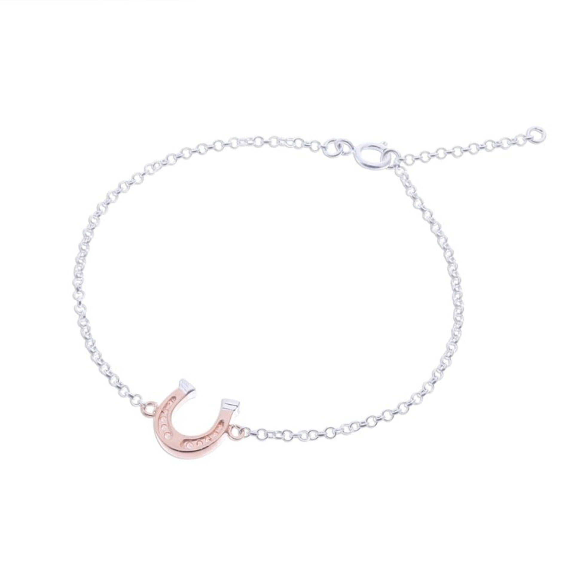 Rose Gold Accented Sterling Silver Horseshoe Bracelet 'Horseshoe Gleam'