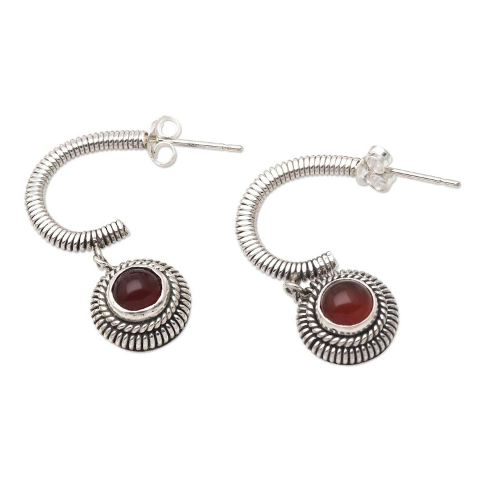 Handmade Carnelian and Sterling Silver Dangle Earrings 'Light Year in Red'