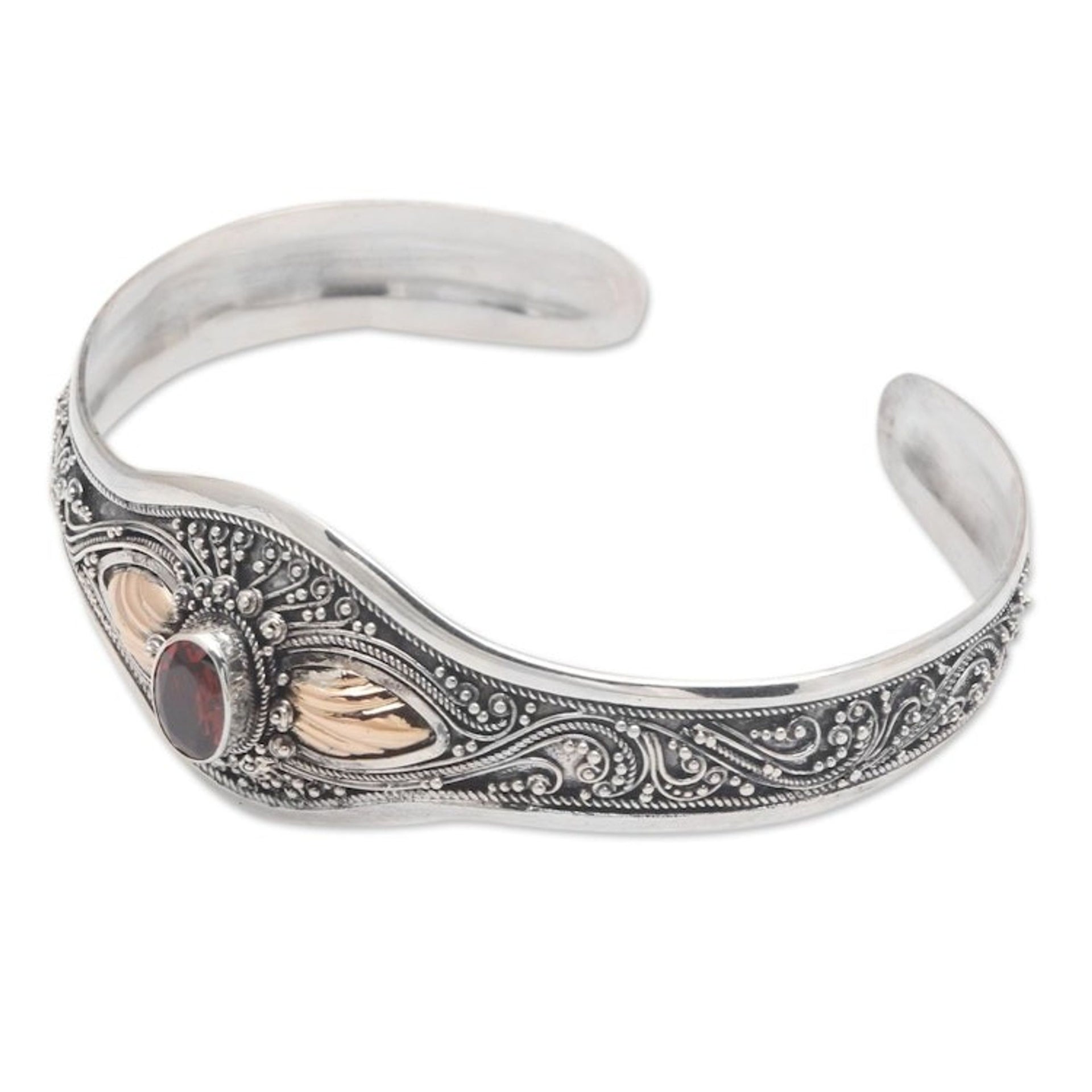 Gold-Accented Garnet Cuff Bracelet 'Fly Over'