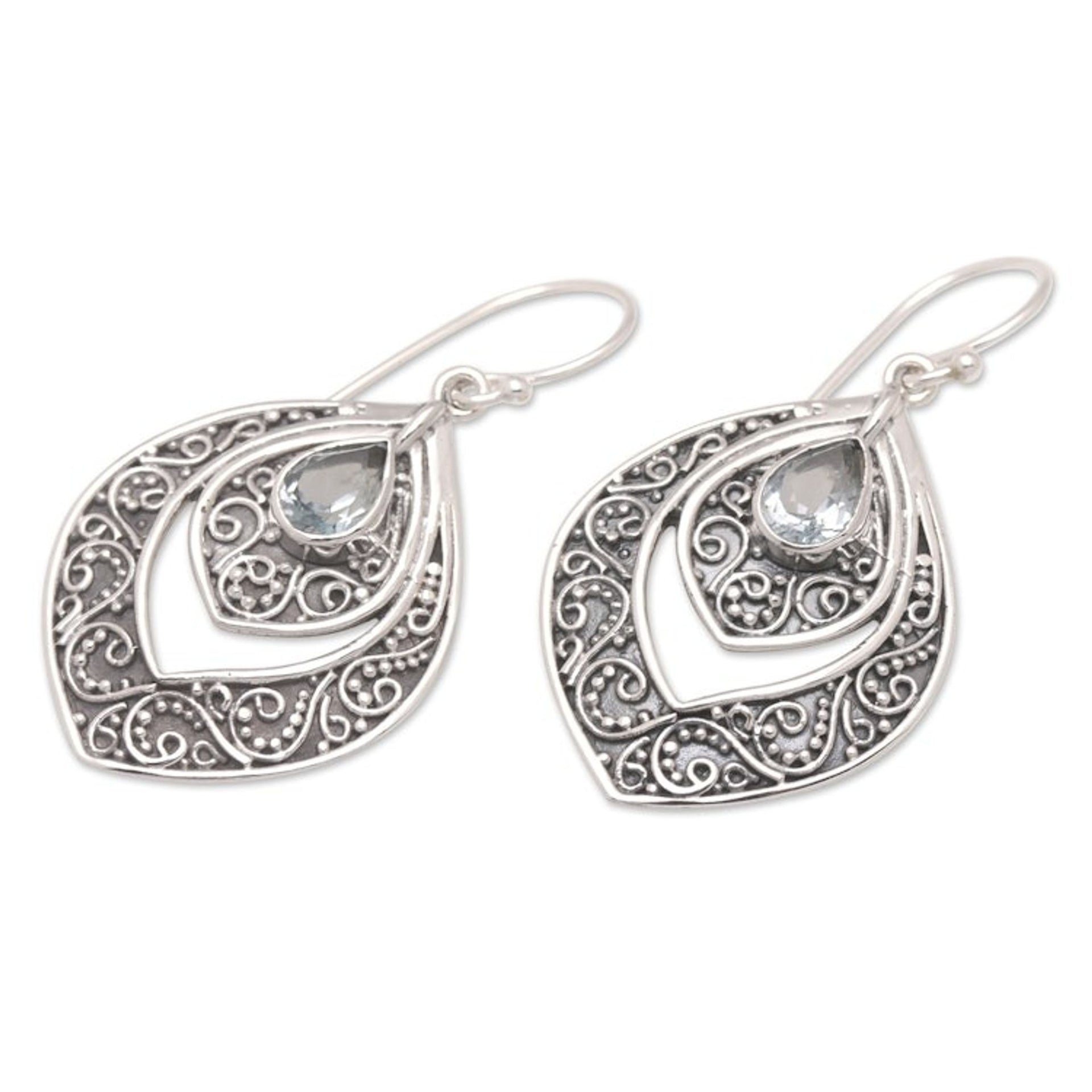 Balinese Silver and Blue Topaz Fashion Dangle Earrings 'Party Queen'