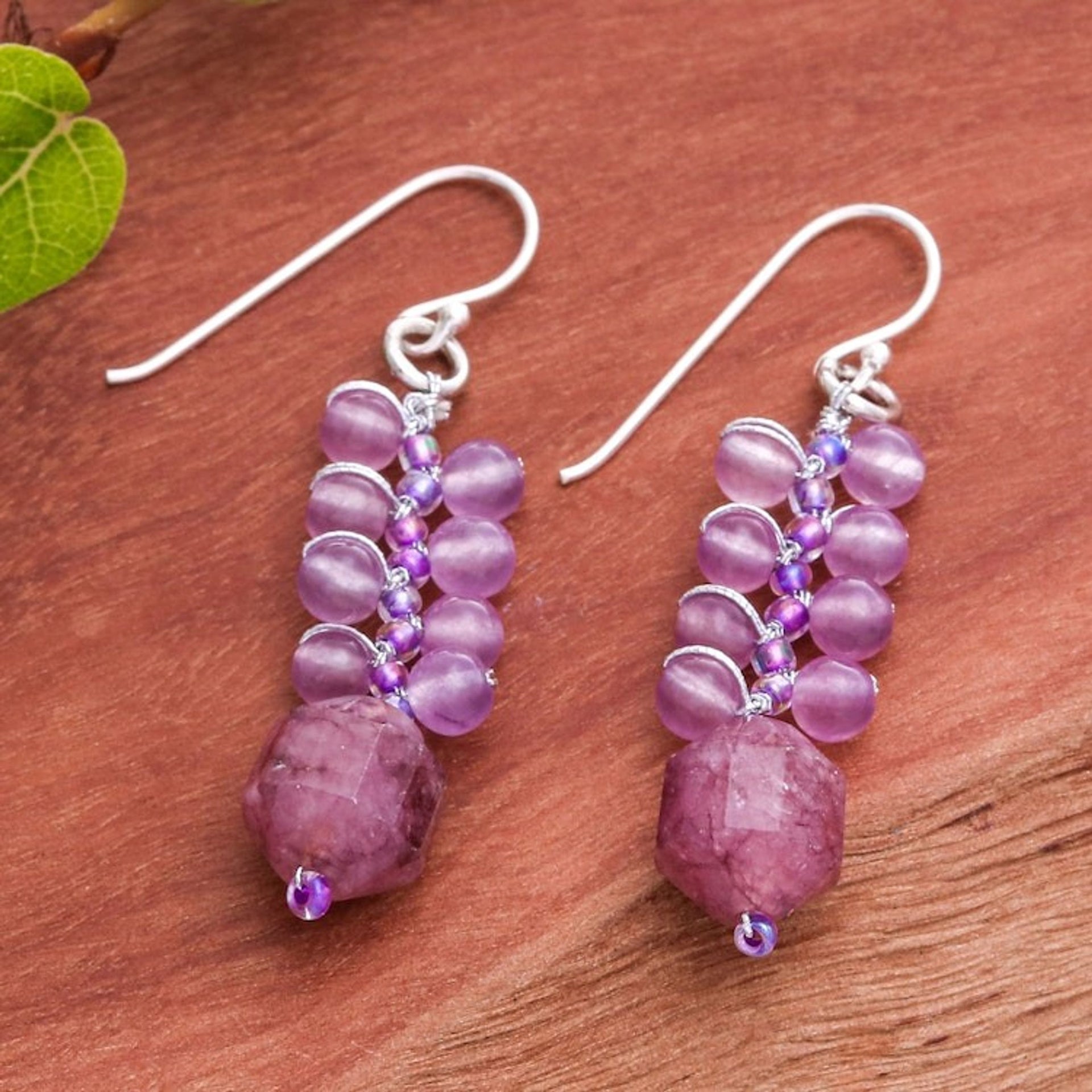 Artisan-Made Glass Beaded Elderberry-Shaped Dangle Earrings 'Elderberries'