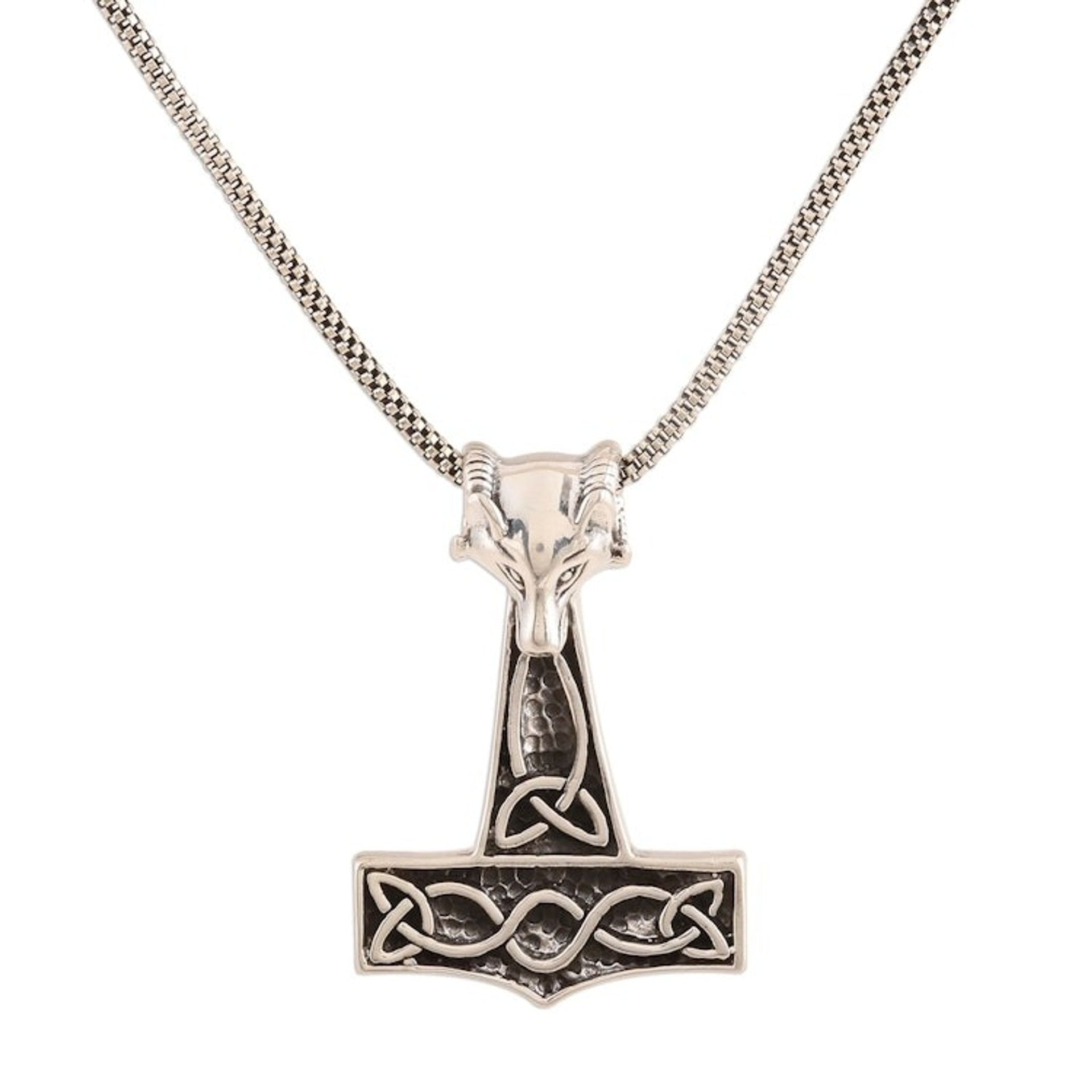 Fox-Themed Sterling Silver Thor's Hammer Necklace from India 'Thor Fox'