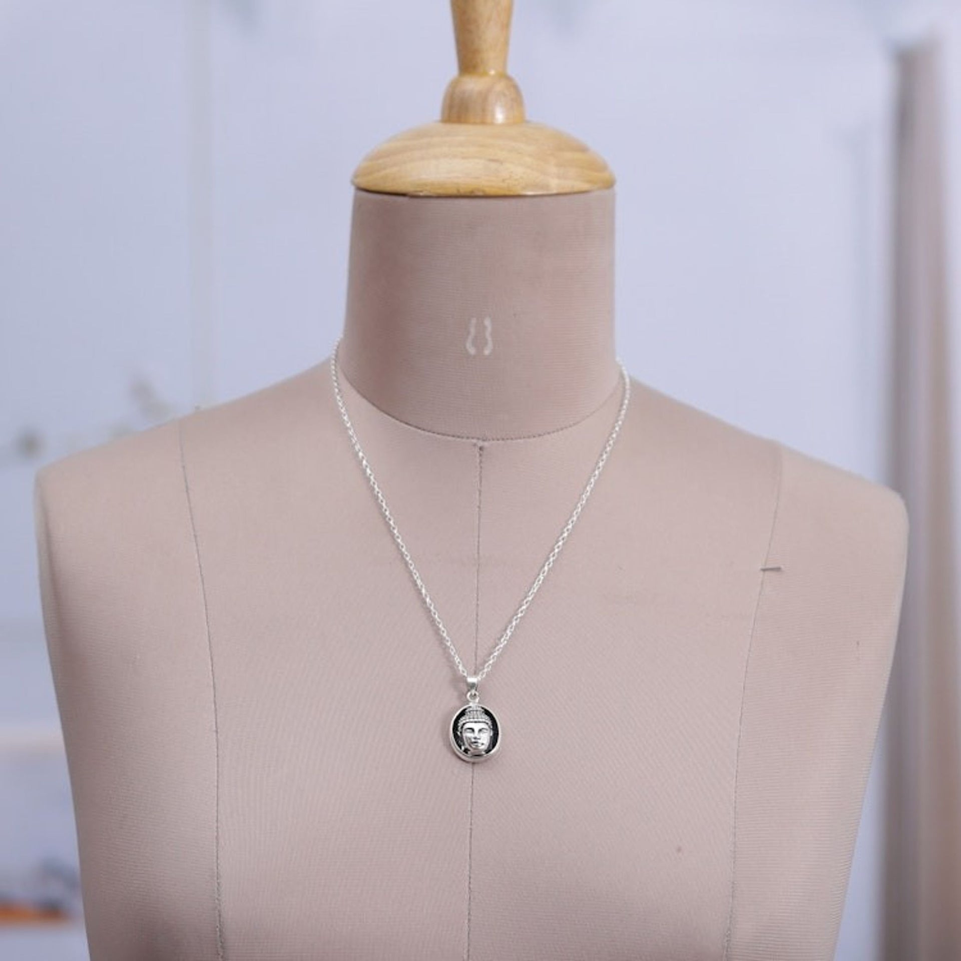Men's Sterling Silver Pendant Necklace with Buddha Motif 'Pensive Buddha'