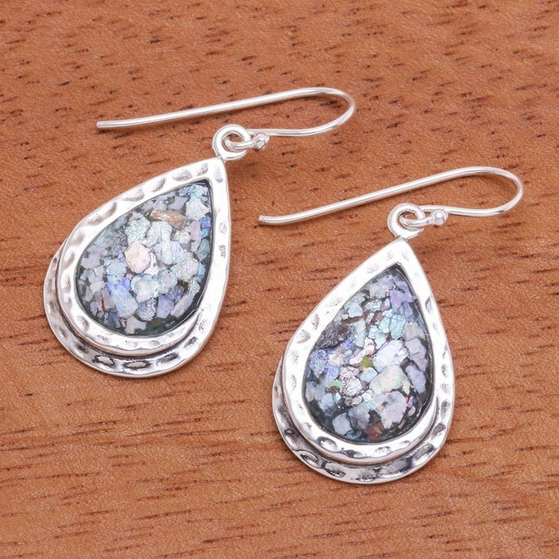 Artisan Crafted Roman Glass Dangle Earrings 'Cold Rain'