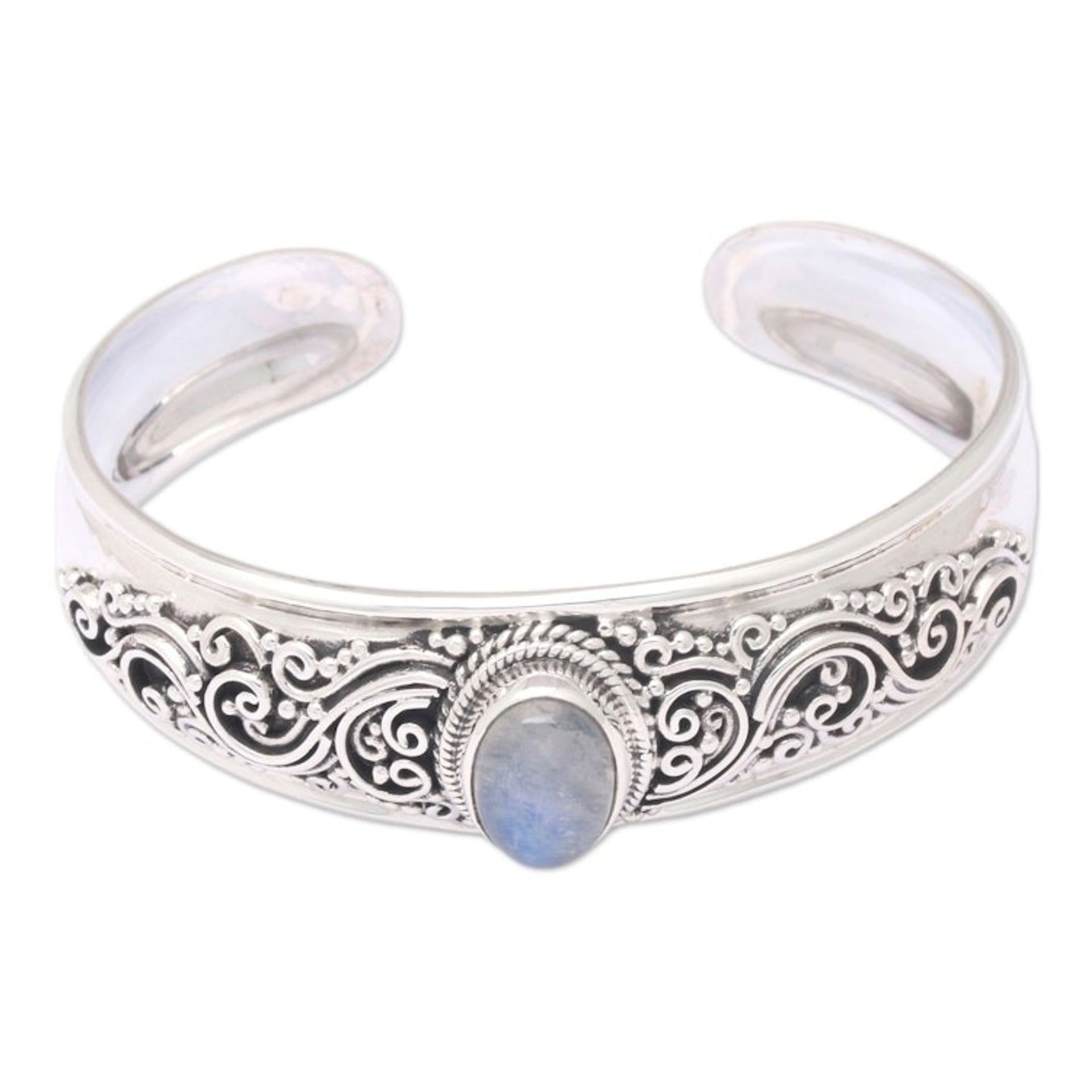 Classic Natural Rainbow Moonstone Cuff Bracelet 'Swirly Moon'