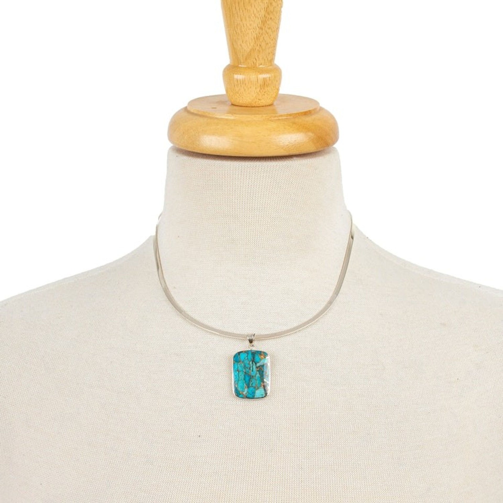 Silver Choker Collar Necklace with Composite Turquoise 'Serene Caribbean'